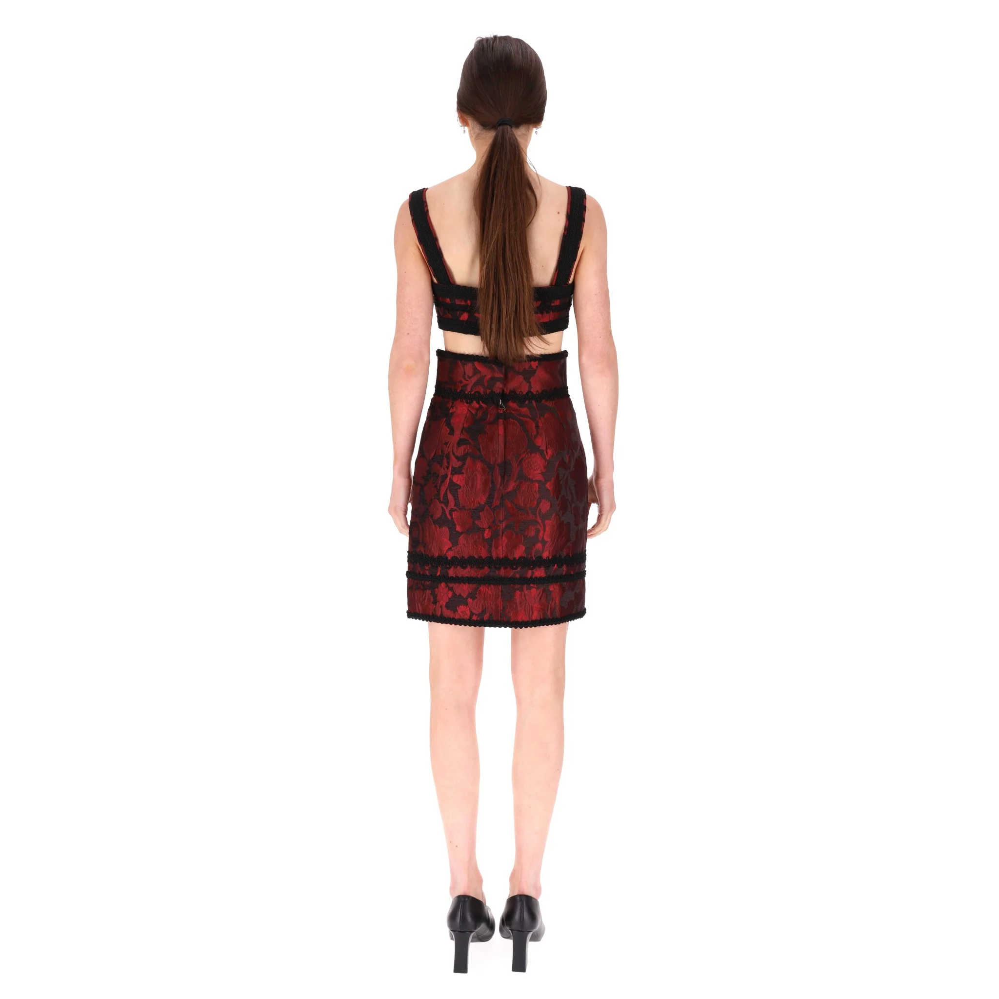 Dolce & Gabbana Floral Jacquard Embroidered Bralette Top & Skirt Set. Size 38IT - Image 4