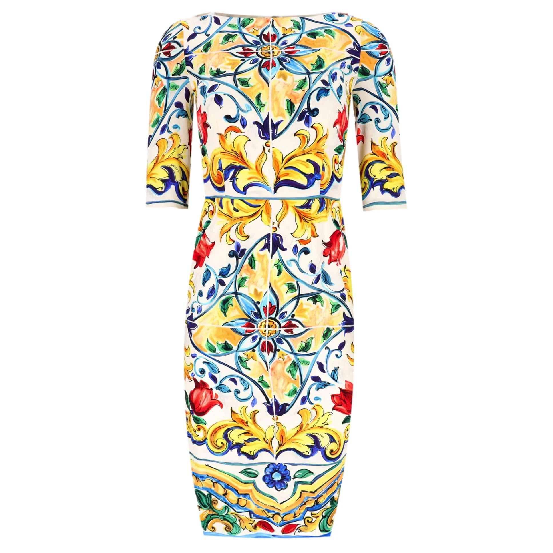 Dolce & Gabbana Majolica Print Silk Dress. Size 40IT