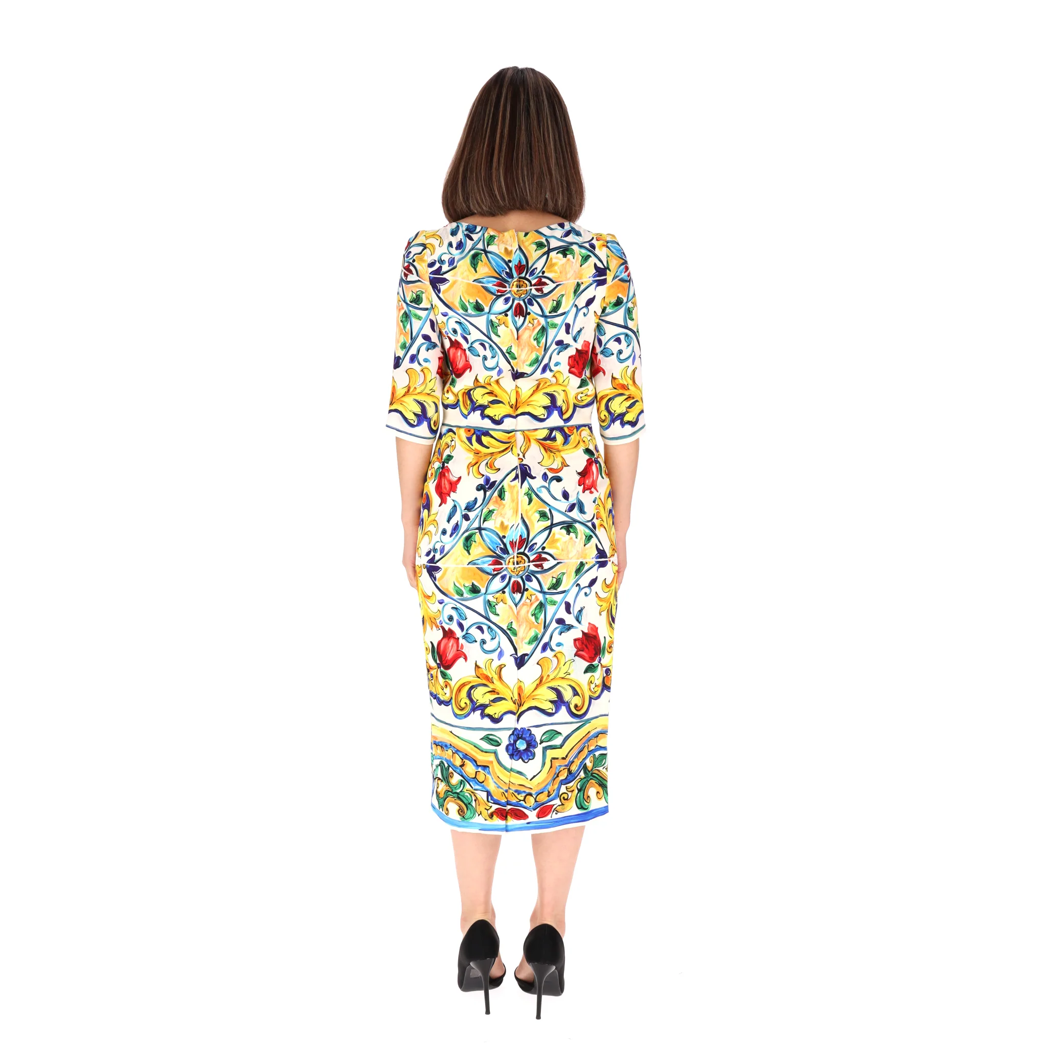 Dolce & Gabbana Majolica Print Silk Dress. Size 40IT - Image 4