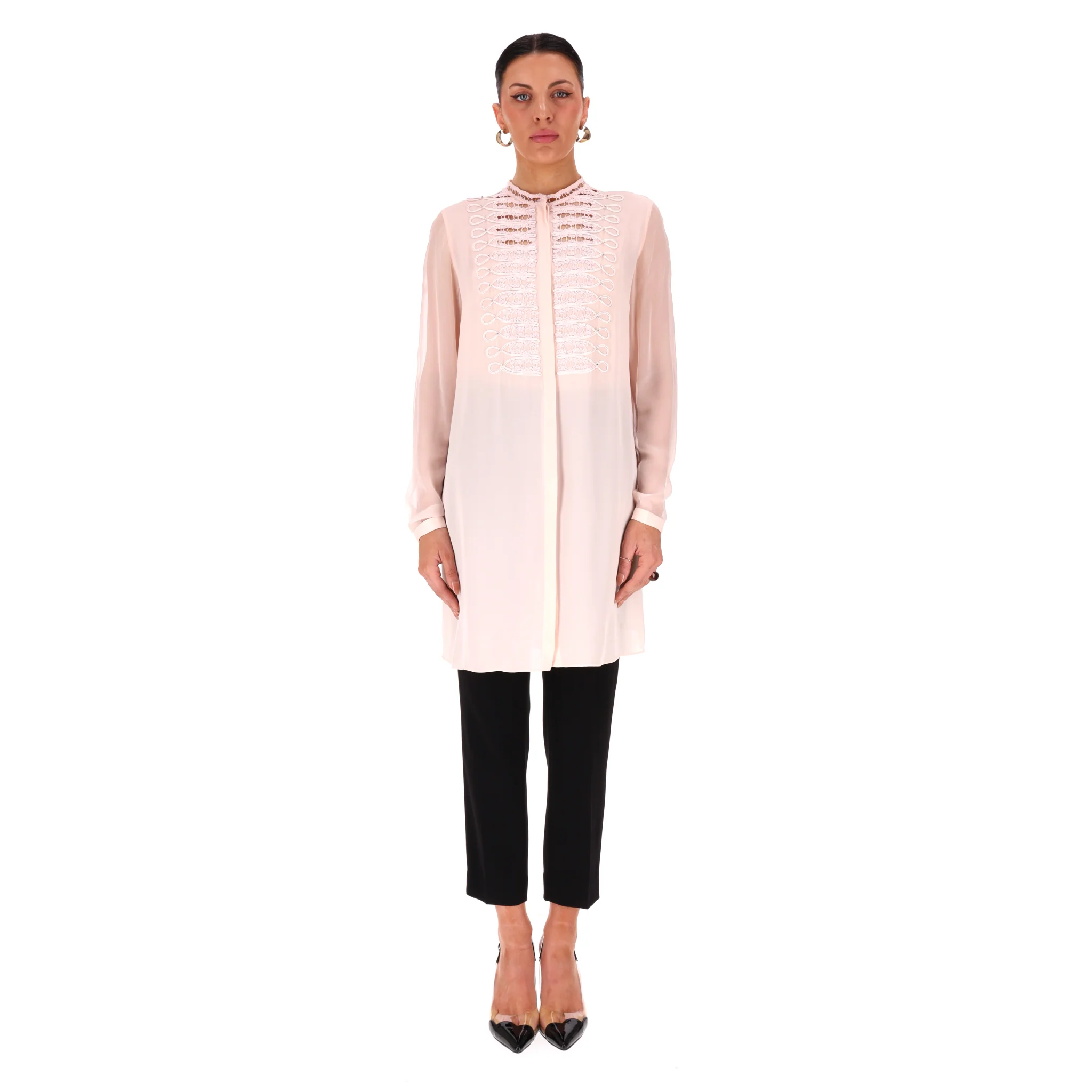 Elie Tahari Lace-Bib Silk Tunic Top. Size M - Image 2