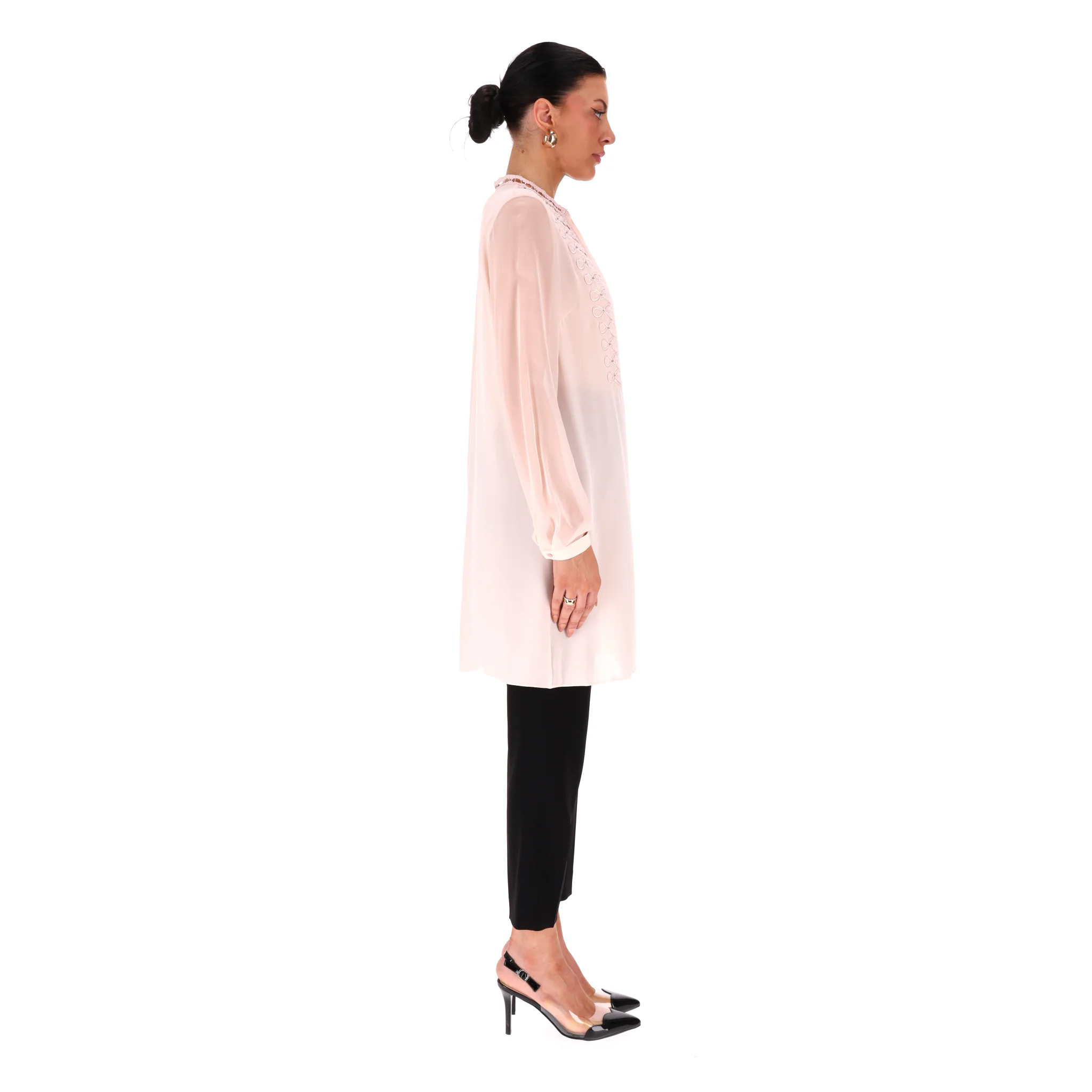Elie Tahari Lace-Bib Silk Tunic Top. Size M - Image 3