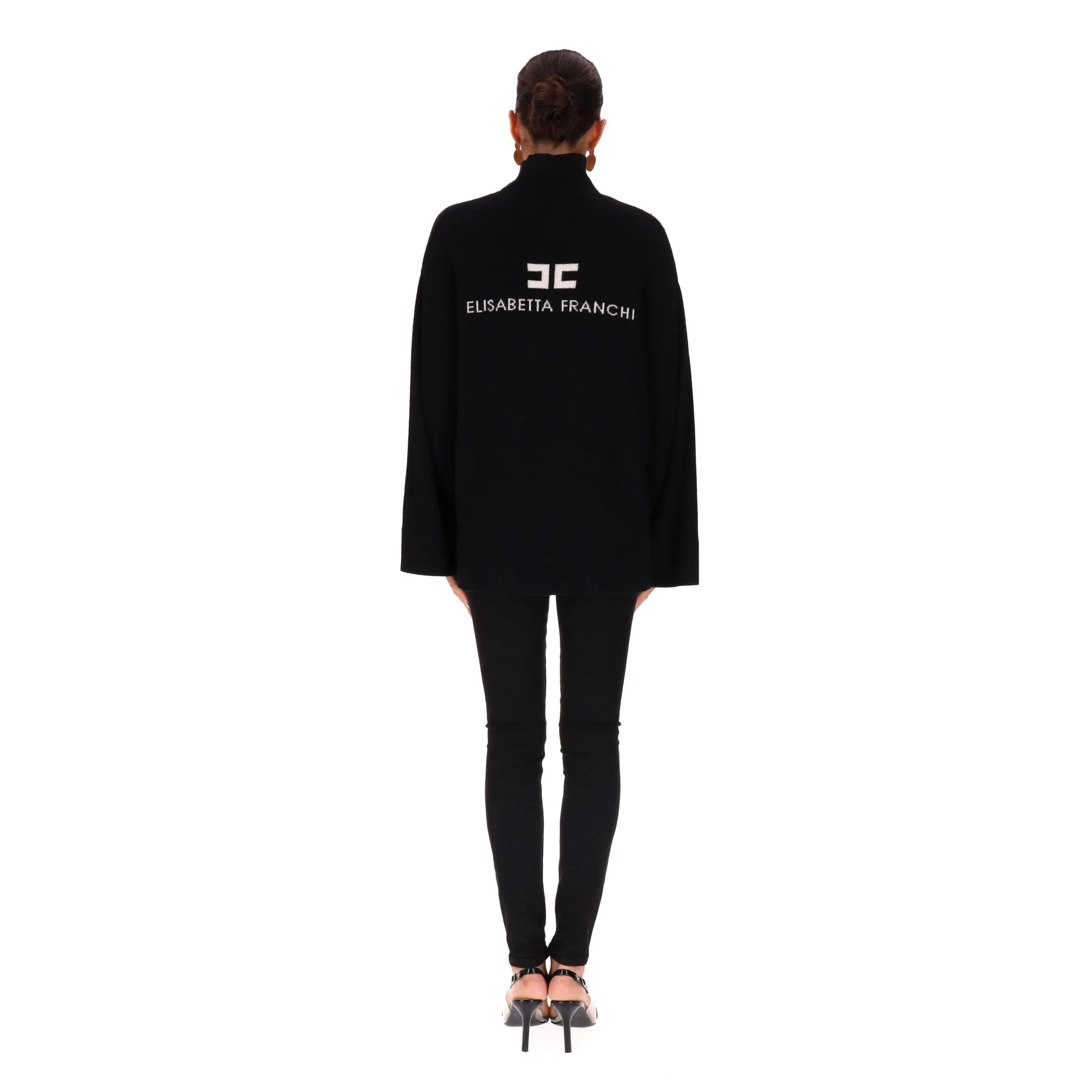 Elisabetta Franchi Virgin Wool & Cashmere Blend Turtleneck Jumper With Logo To Rear. Size 38IT - Image 2