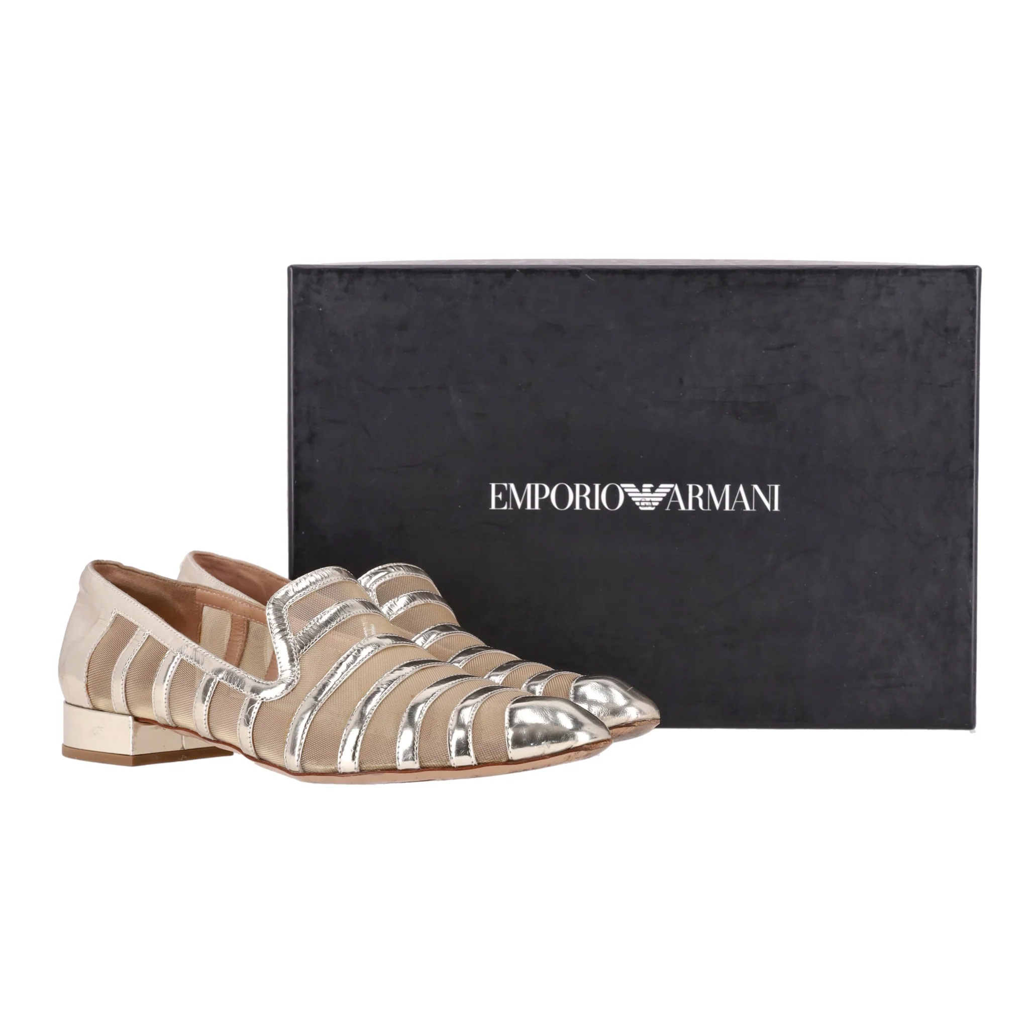 Emporio Armani Metallic Leather Striped Loafers. Size 36 - Image 2