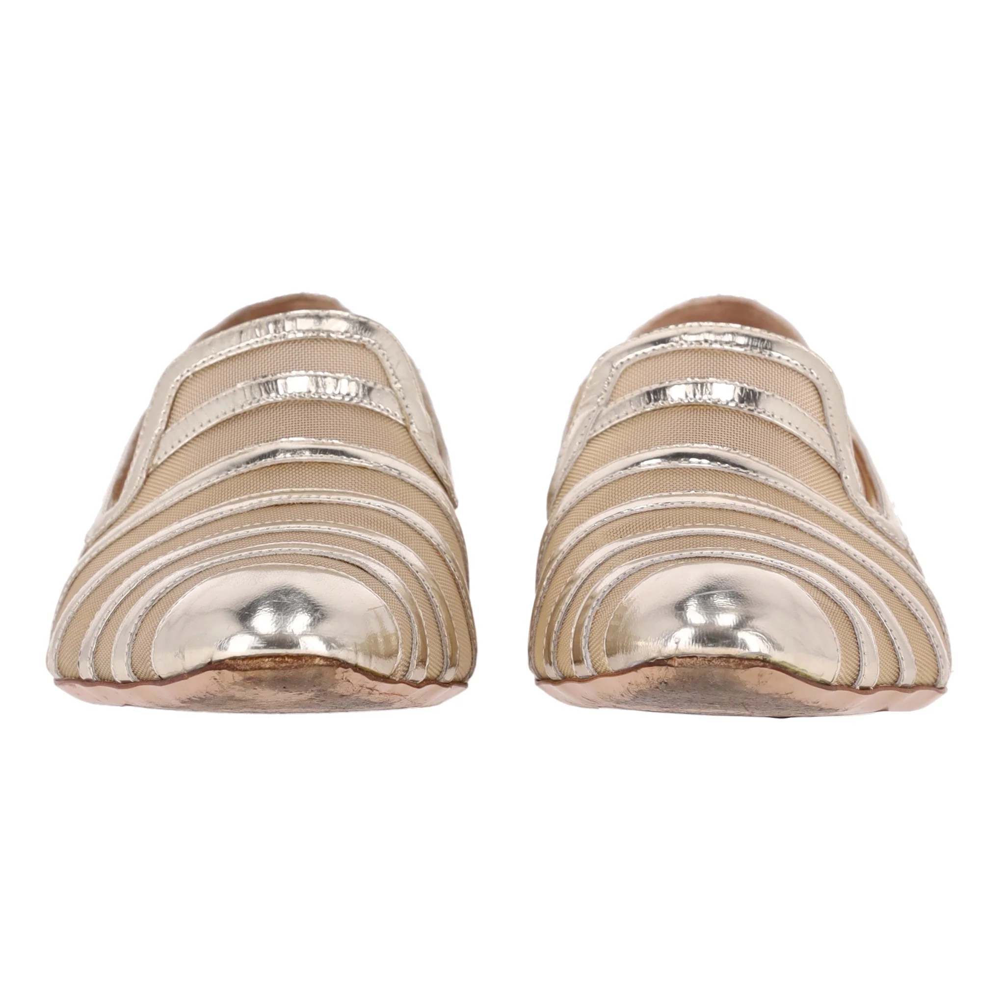 Emporio Armani Metallic Leather Striped Loafers. Size 36 - Image 3