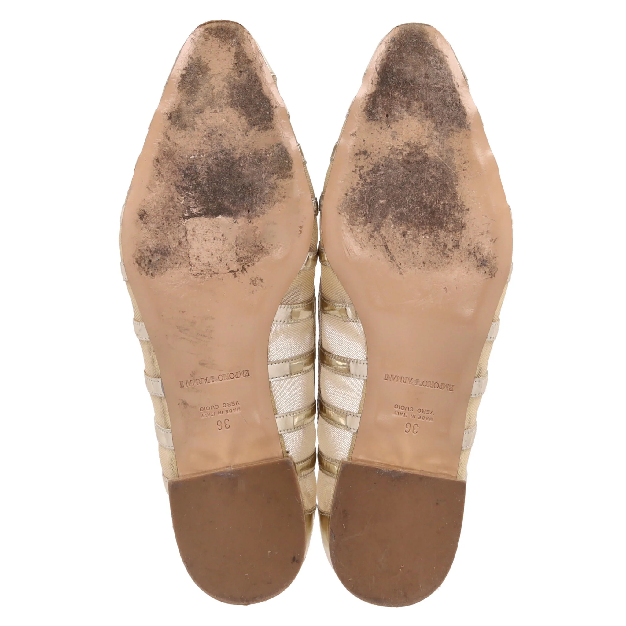 Emporio Armani Metallic Leather Striped Loafers. Size 36 - Image 6