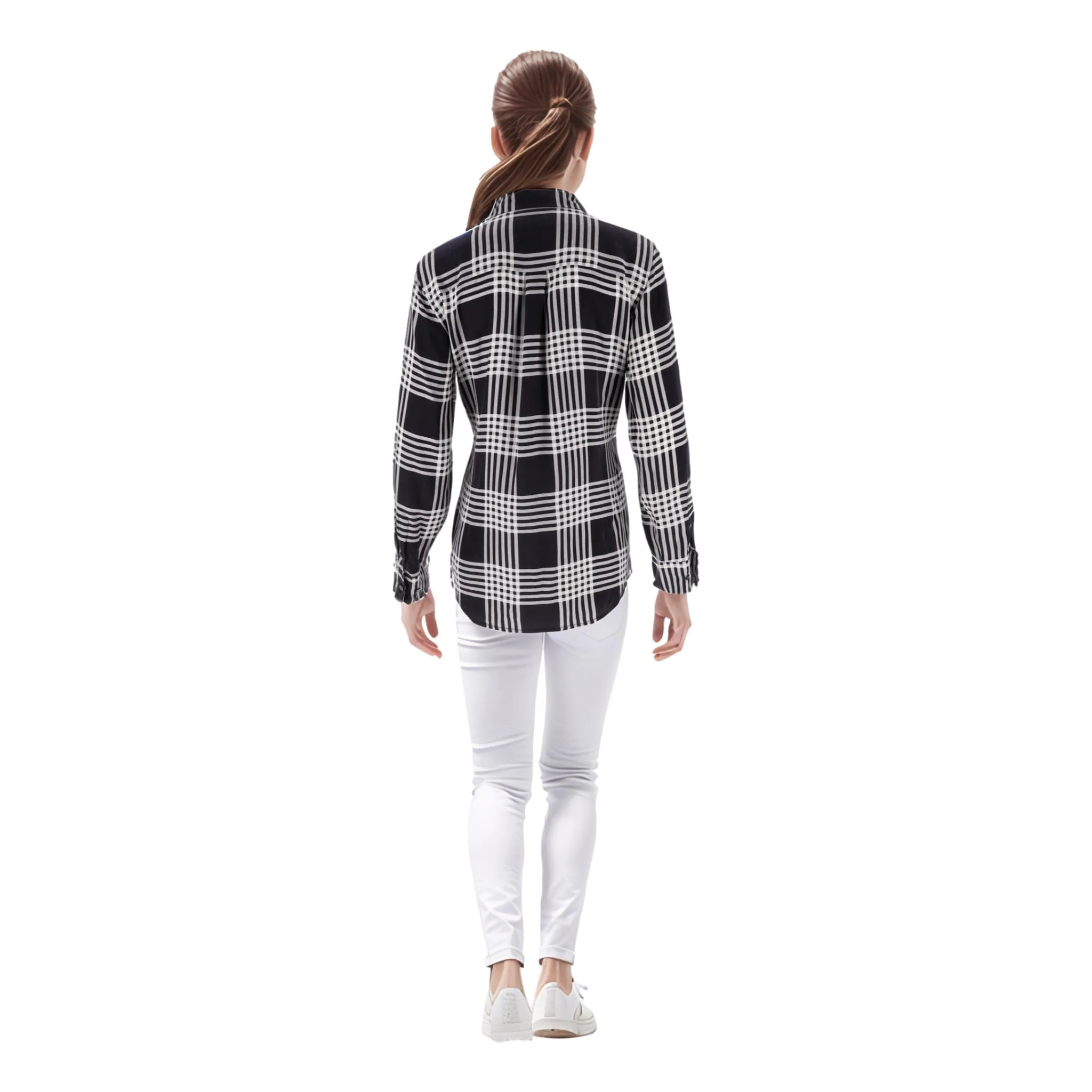 Equipment Checked Silk Shirt. Size M - Image 4