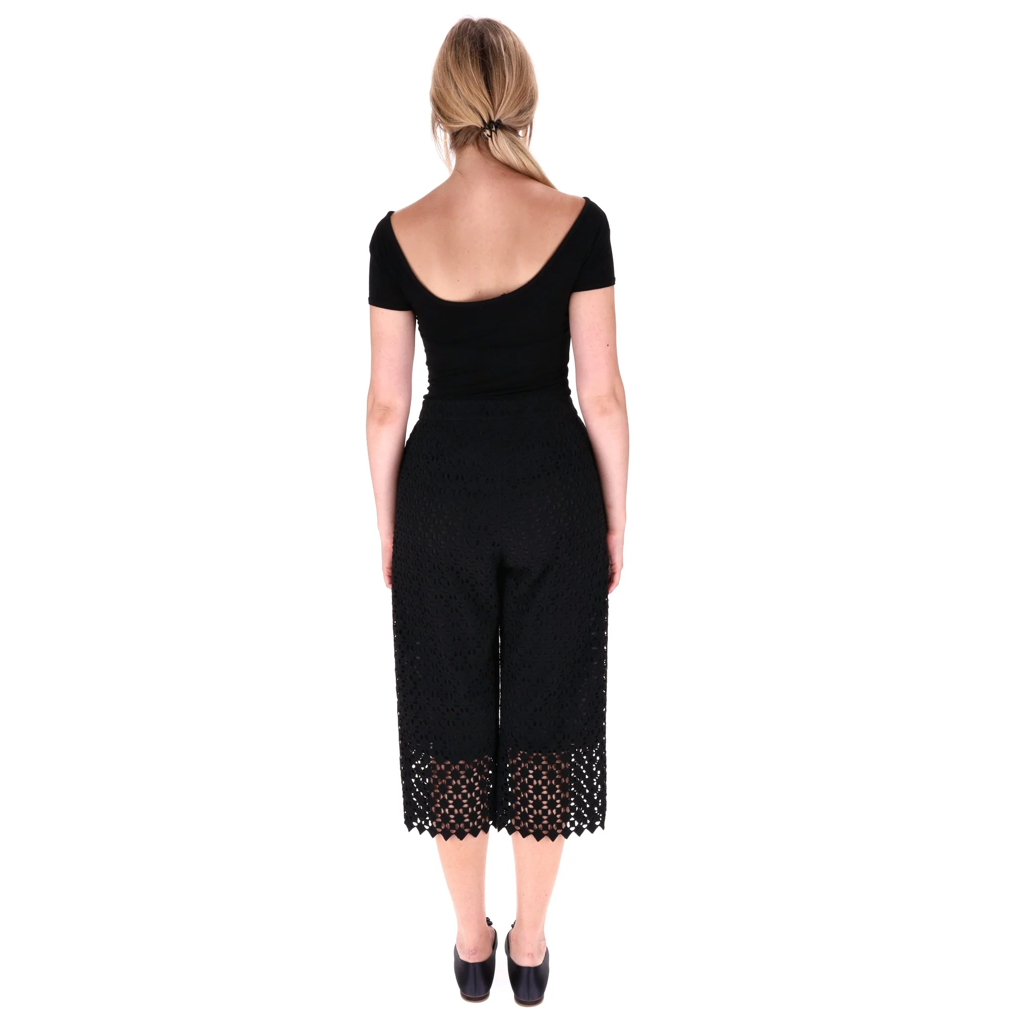 Erdem Laser-Cut Cotton Wide Capri Trousers. Size 12UK - Image 4