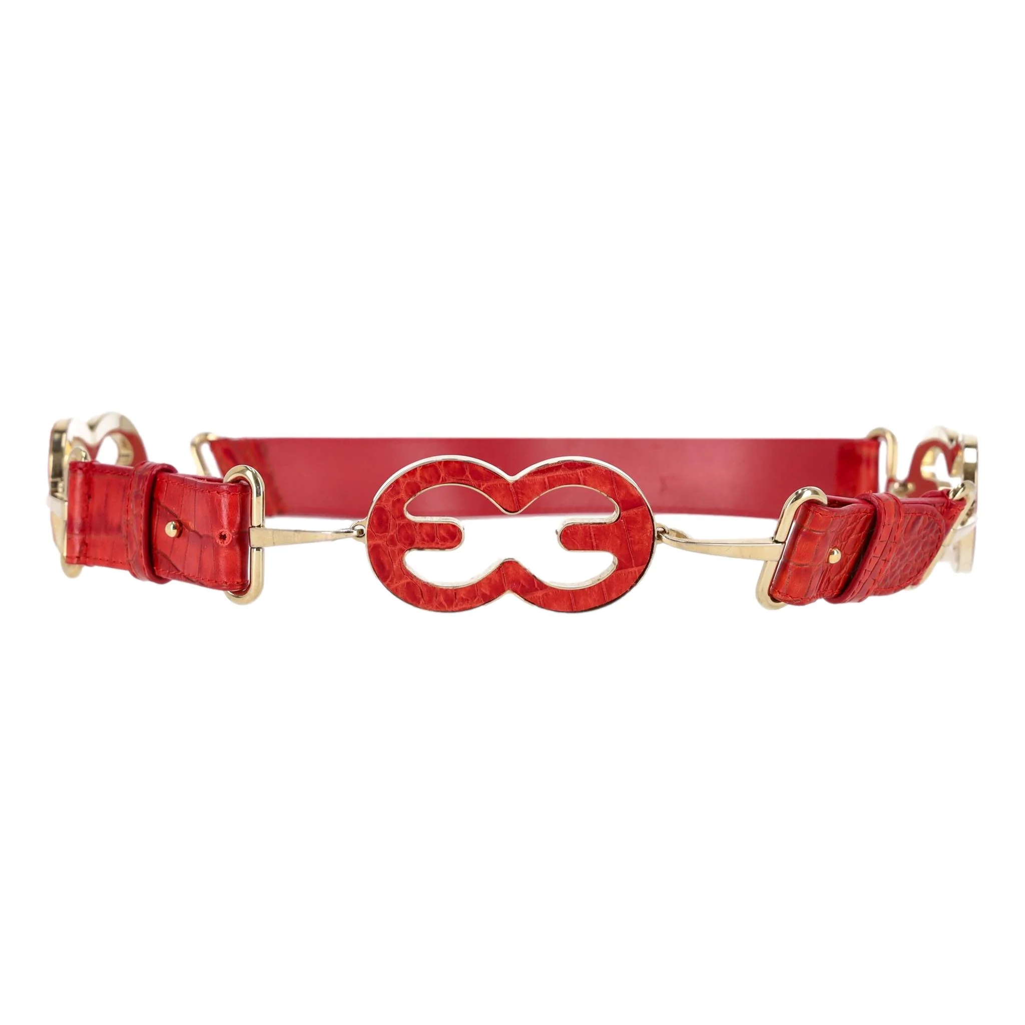 Escada Croc Embossed Leather Triple-Buckle Belt