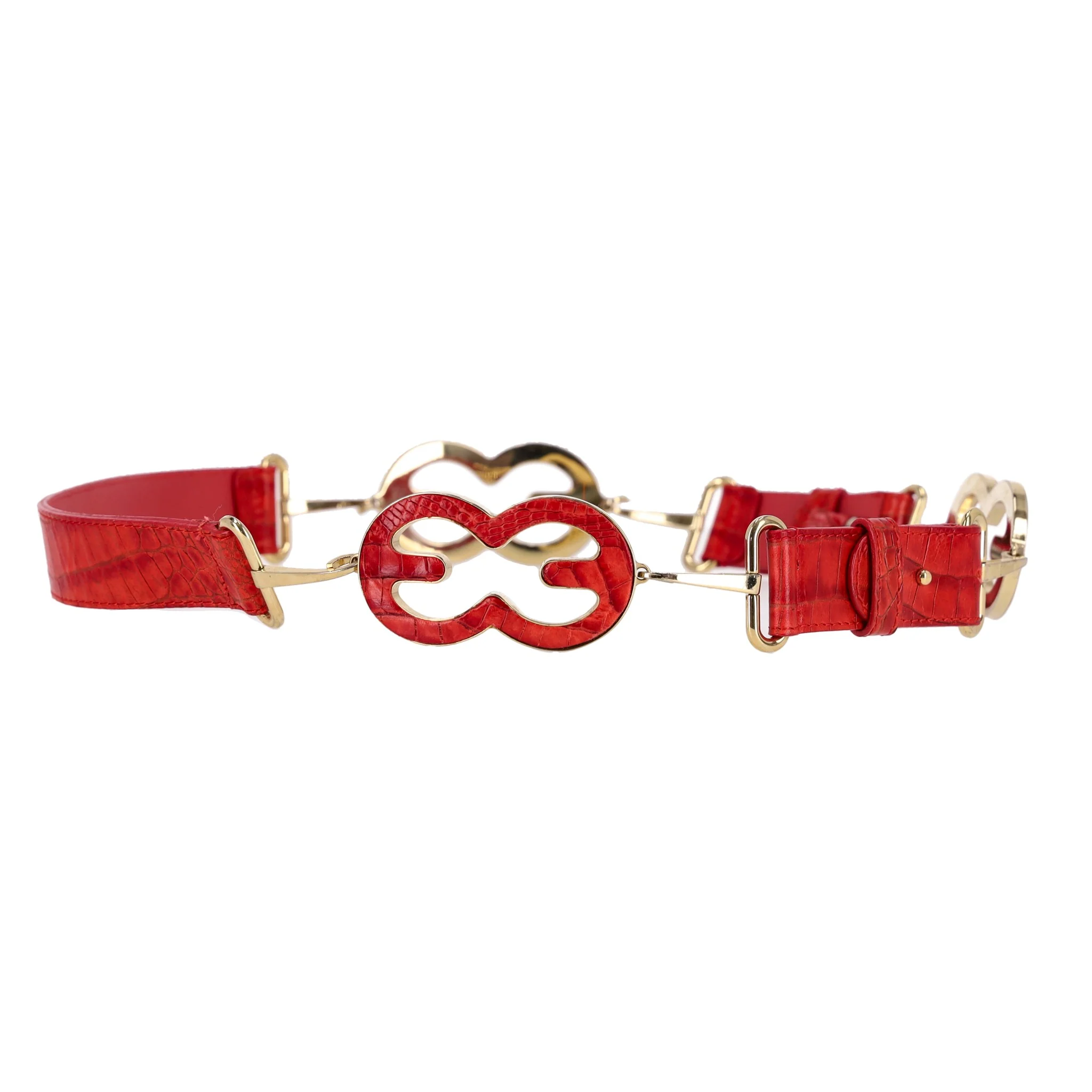 Escada Croc Embossed Leather Triple-Buckle Belt - Image 2