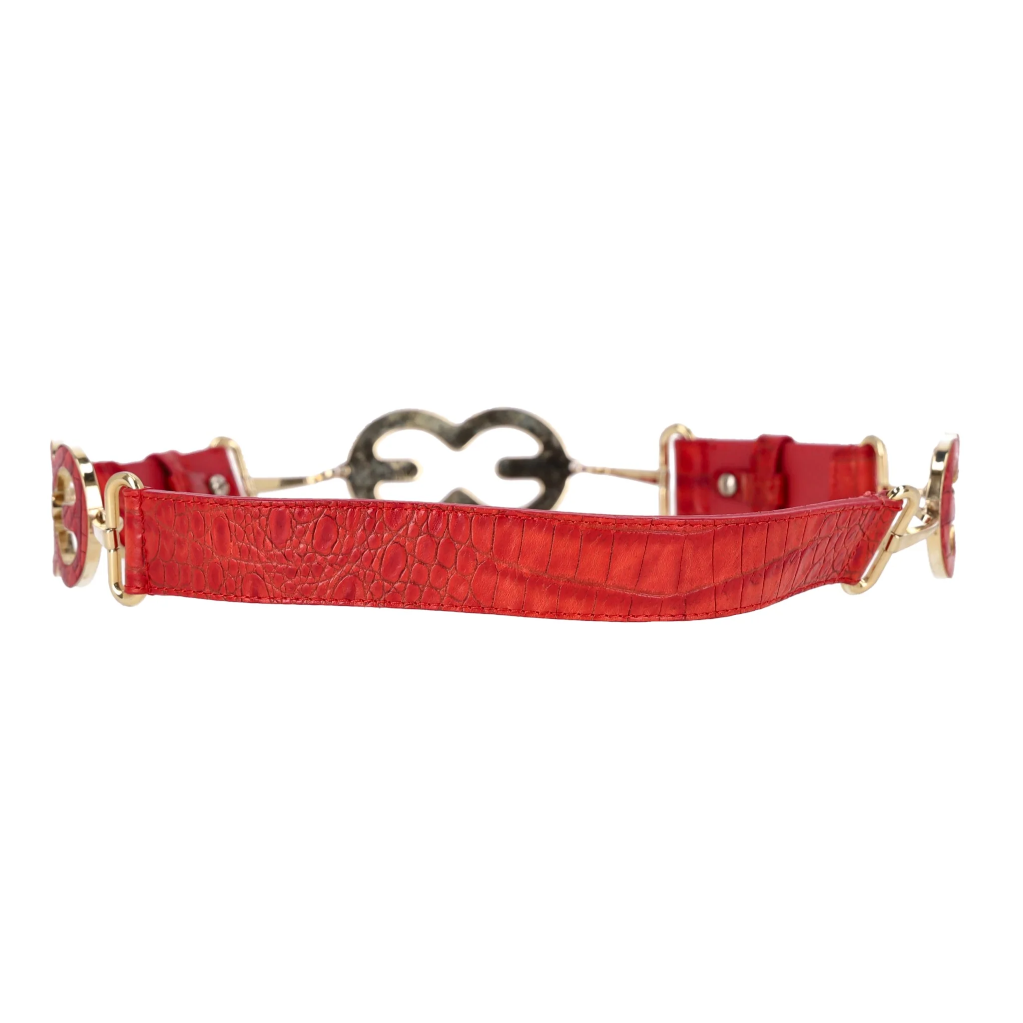 Escada Croc Embossed Leather Triple-Buckle Belt - Image 3