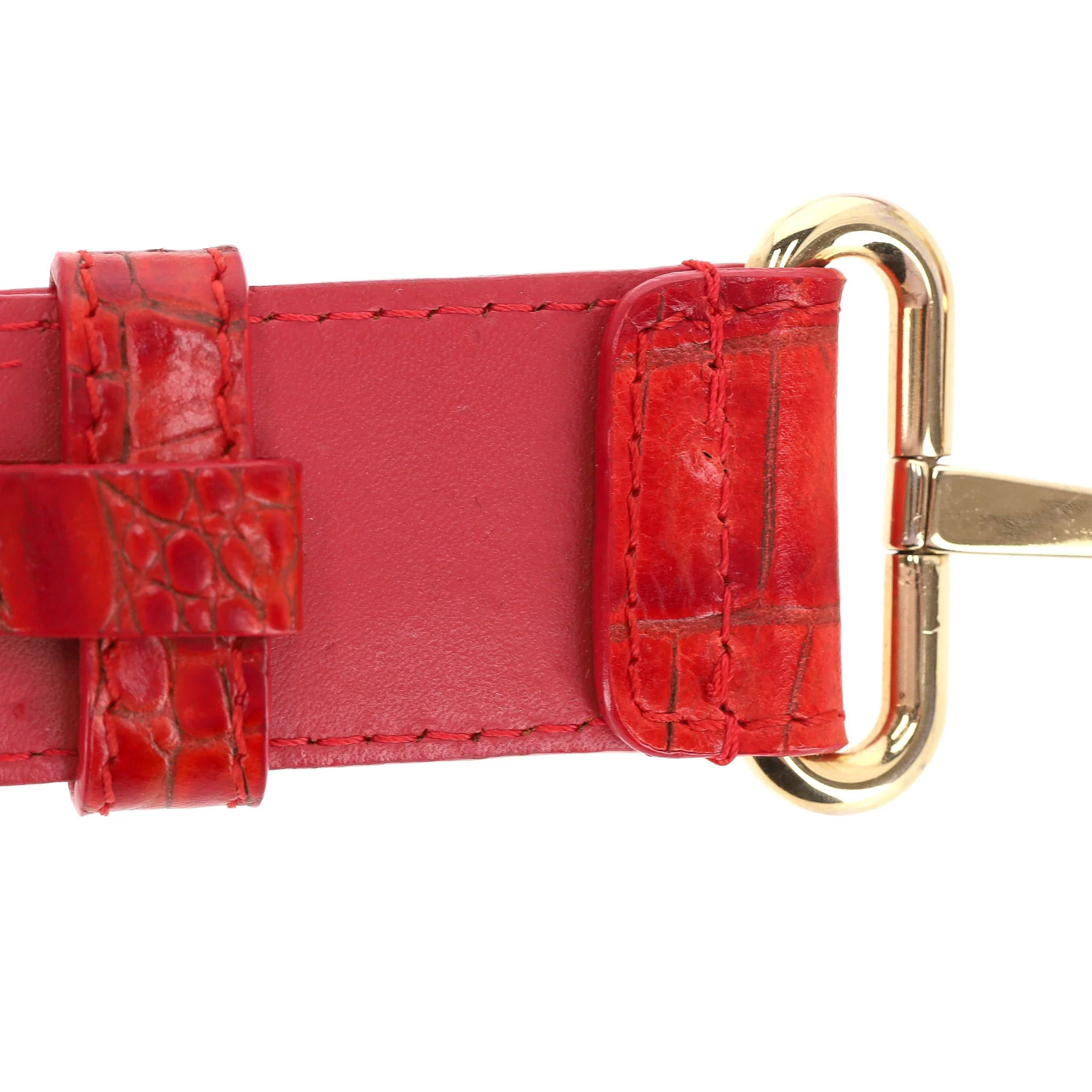 Escada Croc Embossed Leather Triple-Buckle Belt - Image 9