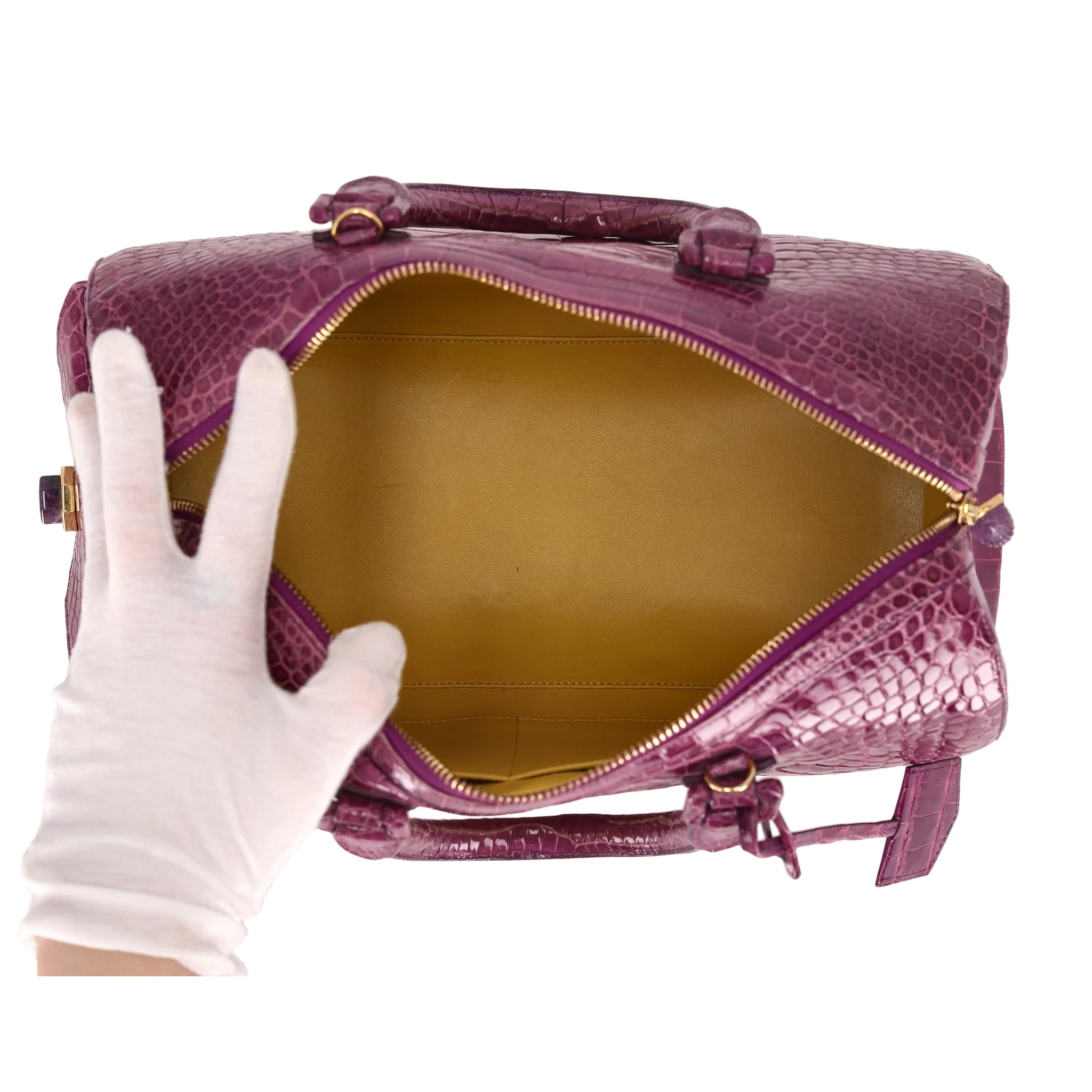 Ethan K Crocodile Skin Bowler Bag - Image 5