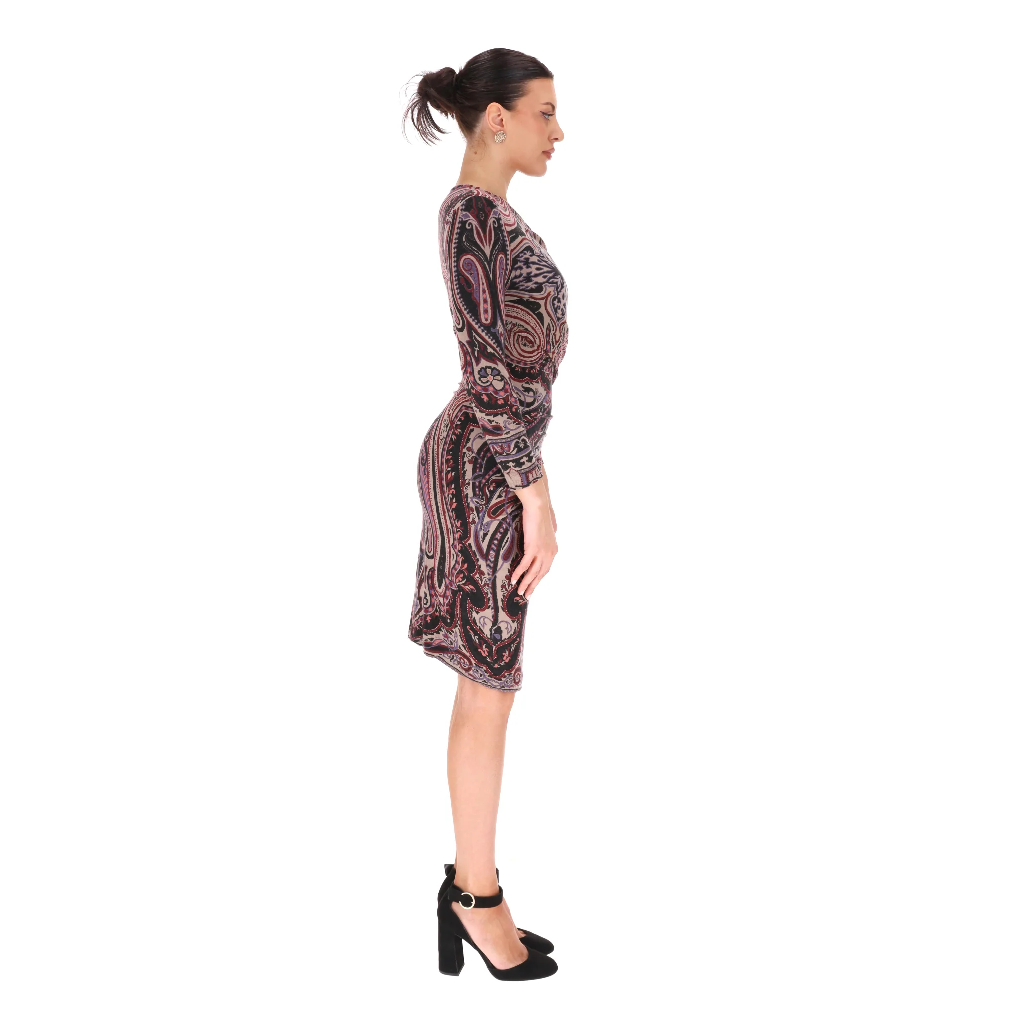 Etro Paisley Print Cashmere Blend Fitted Dress. Size 42IT - Image 3