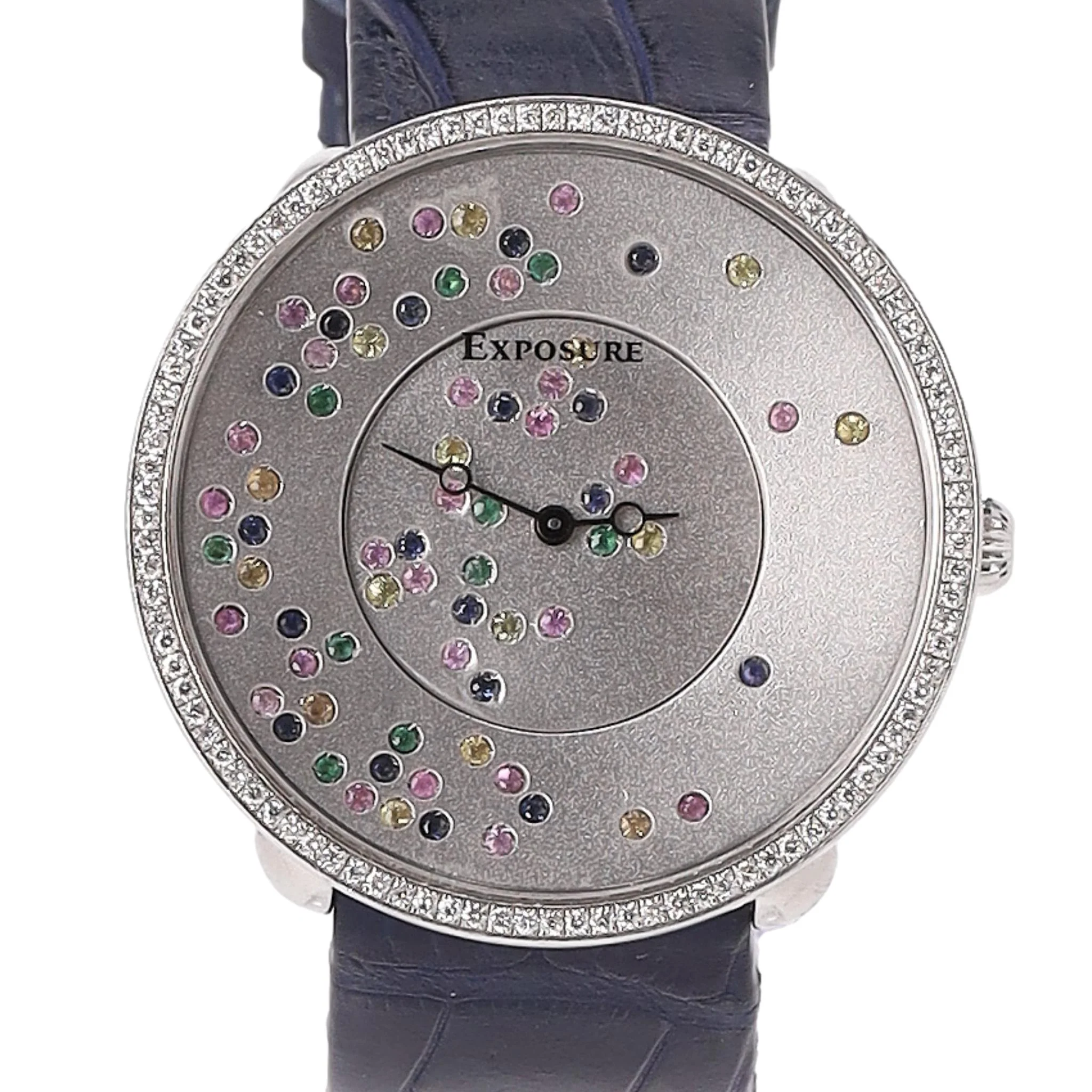 Exposure Swiss Diamond & Jewel Watch With Alligator Skin Strap - Image 3