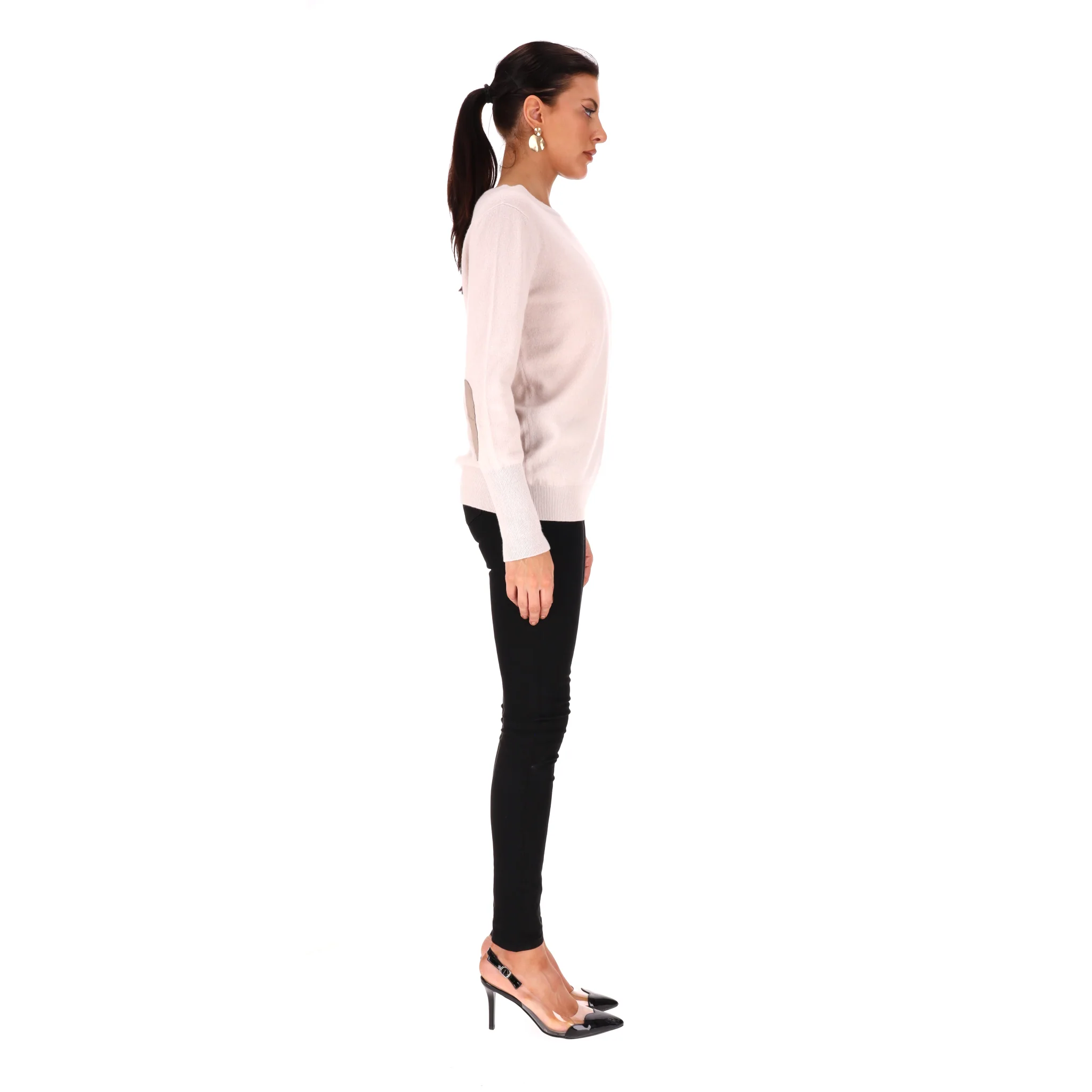 Fabiana Filippi Merino Wool, Silk & Cashmere Jumper With Leather Elbow Patches. Size 42IT - Image 3