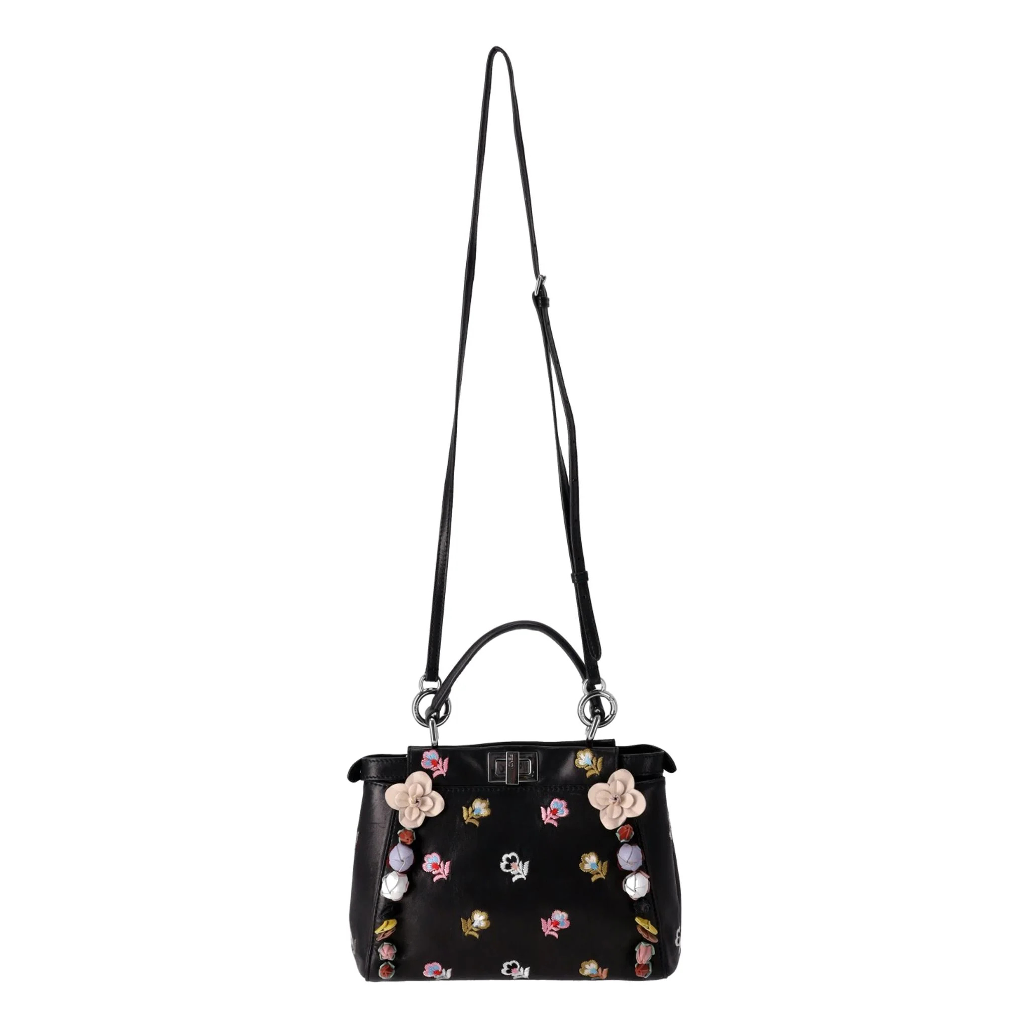 Fendi Floral Embellished Peekaboo Leather Crossbody Bag - Image 2