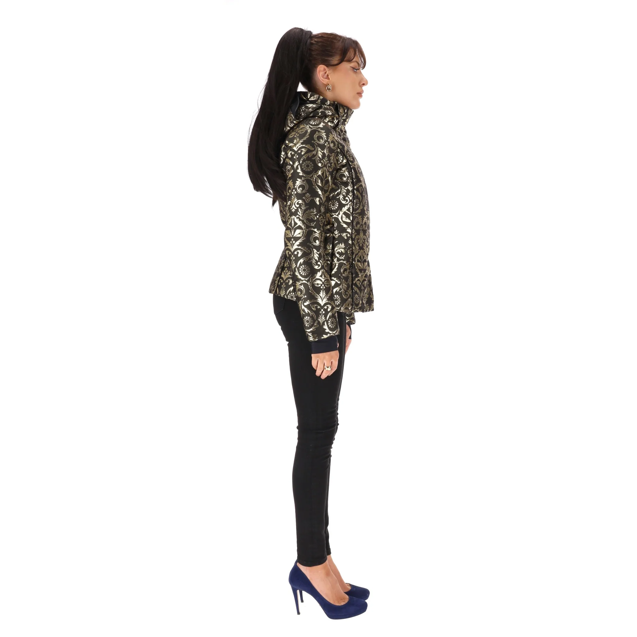 Fendi Goose Down Brocade & Fox Fur Trim Coat. Size 40IT - Image 3