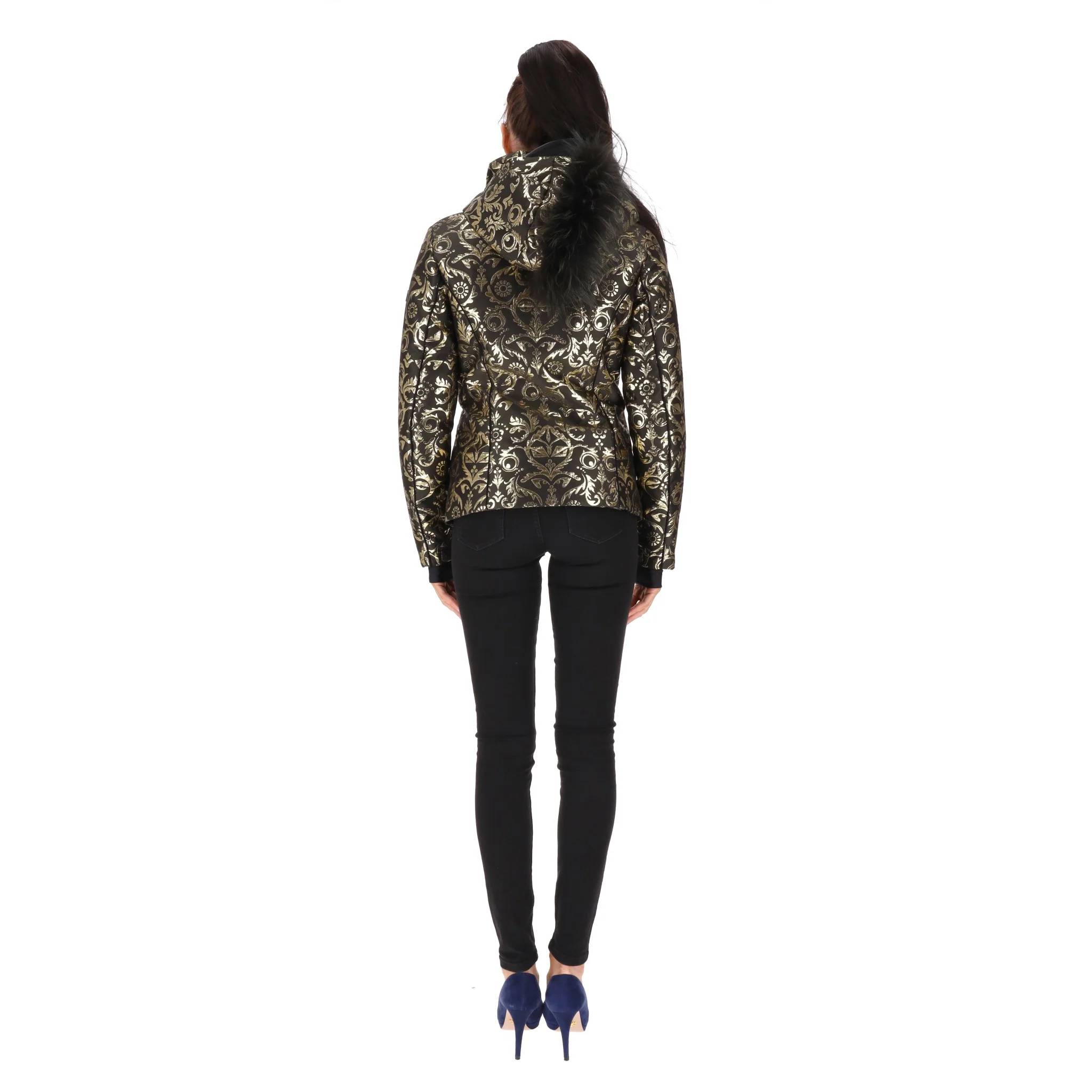 Fendi Goose Down Brocade & Fox Fur Trim Coat. Size 40IT - Image 4