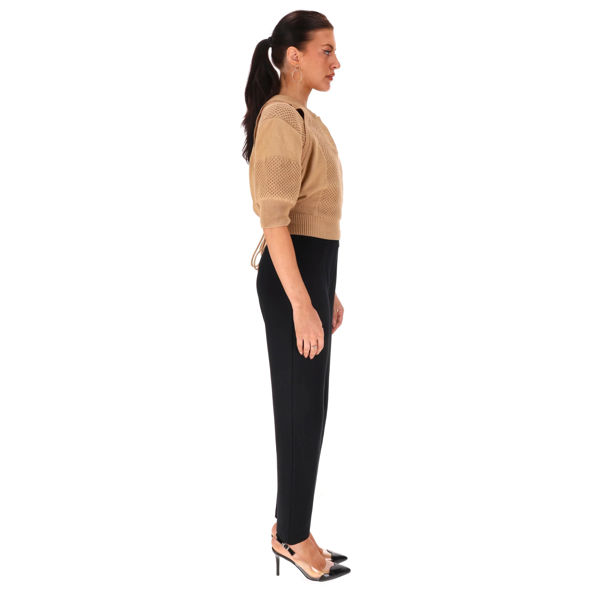 Fendi Knitted Cut-Out Detail Cotton Top. Size 44IT - Image 3
