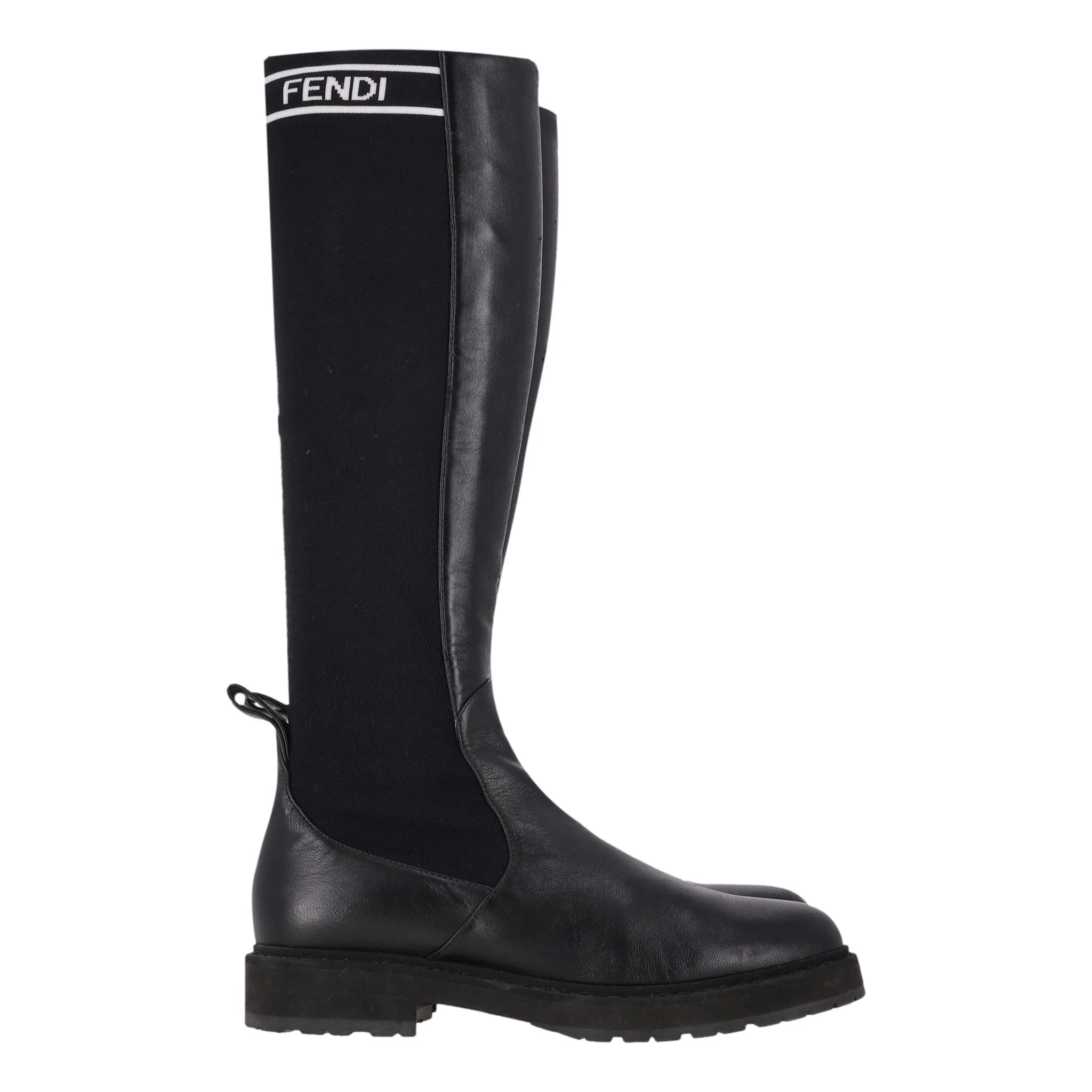 Fendi Logo Leather Knee Sock Boots. Size 36.5 - Image 4