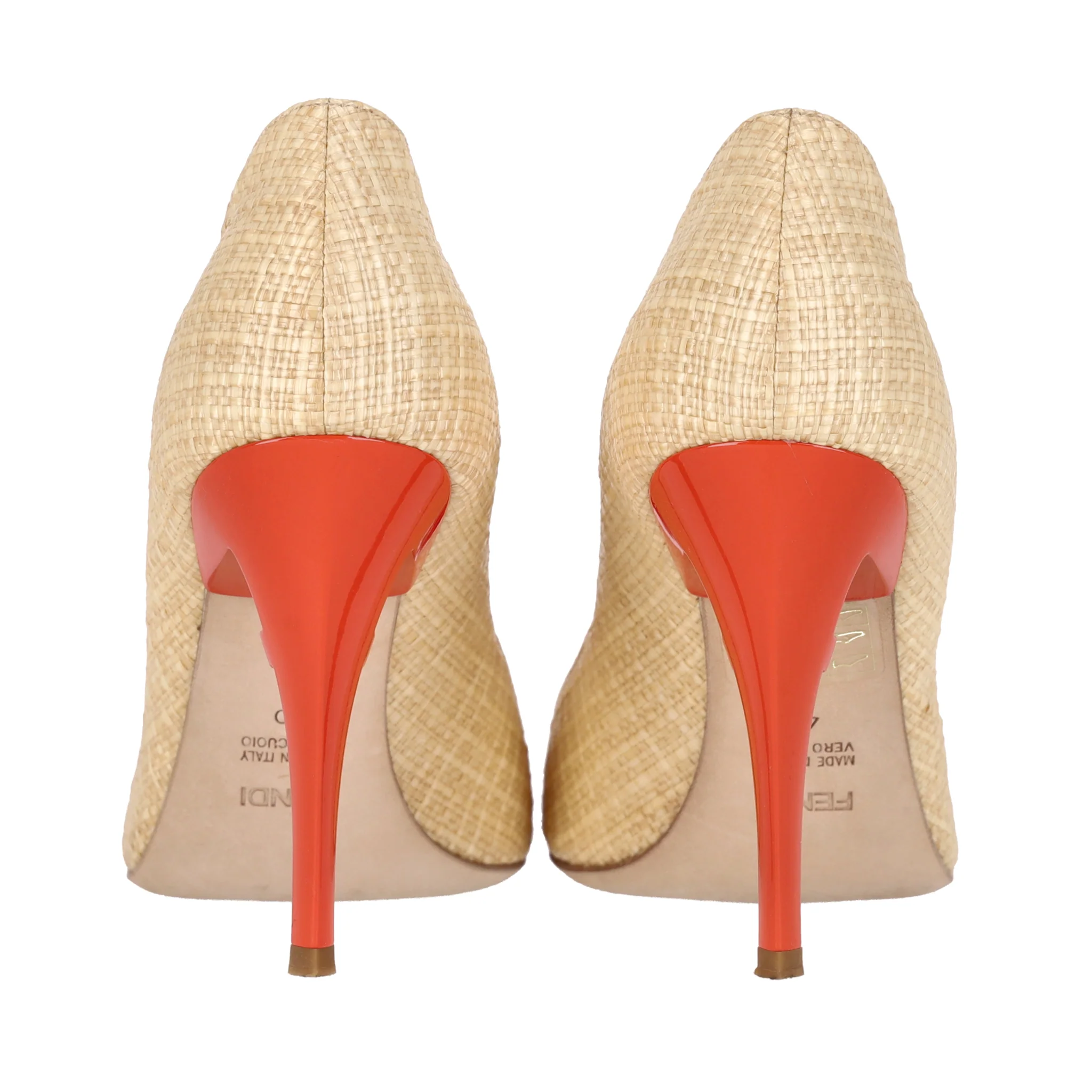 Fendi Raffia Peep-Toe Pumps With A Patent Leather Bow. Size 40 - Image 5