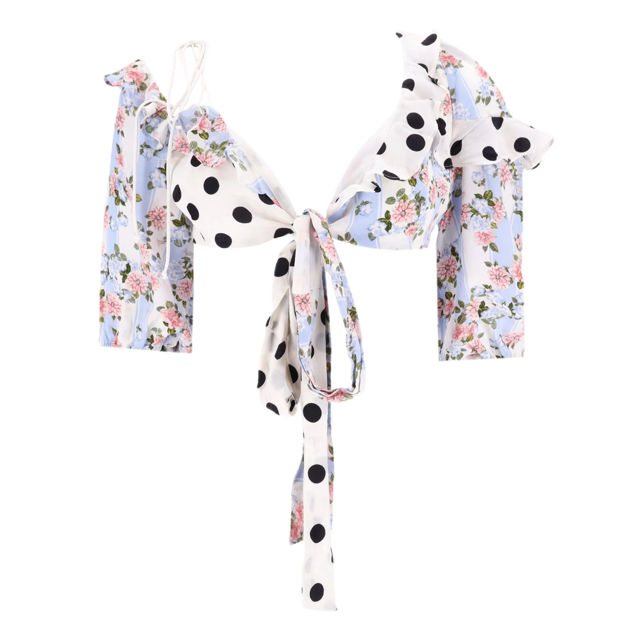 For Love & Lemons Multi-Print Ruffle Detail Cropped Top & Skirt Two-Piece Set. Size S/M - Image 5