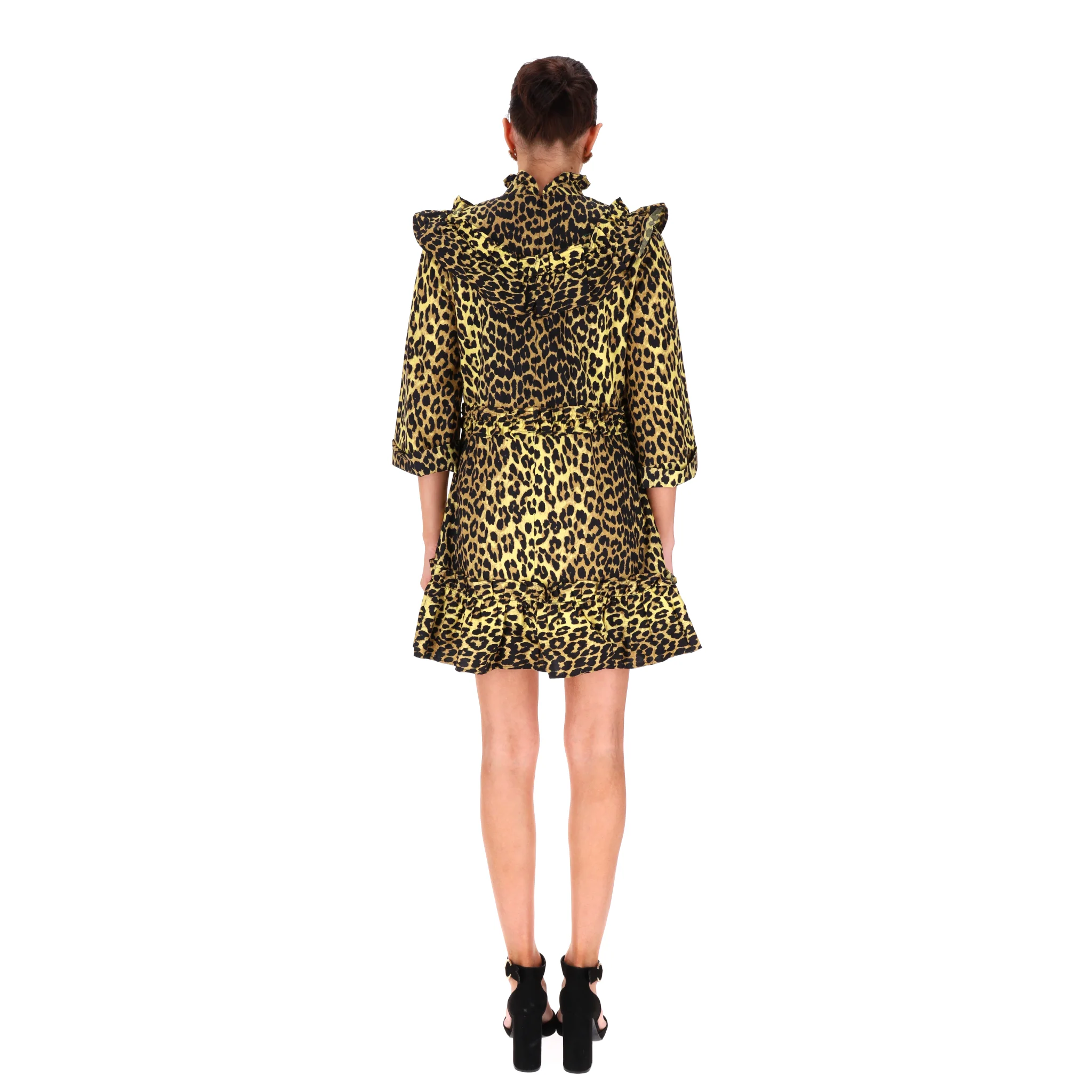 Ganni Leopard Print Ruffle Cotton Dress. Size 36FR - Image 4