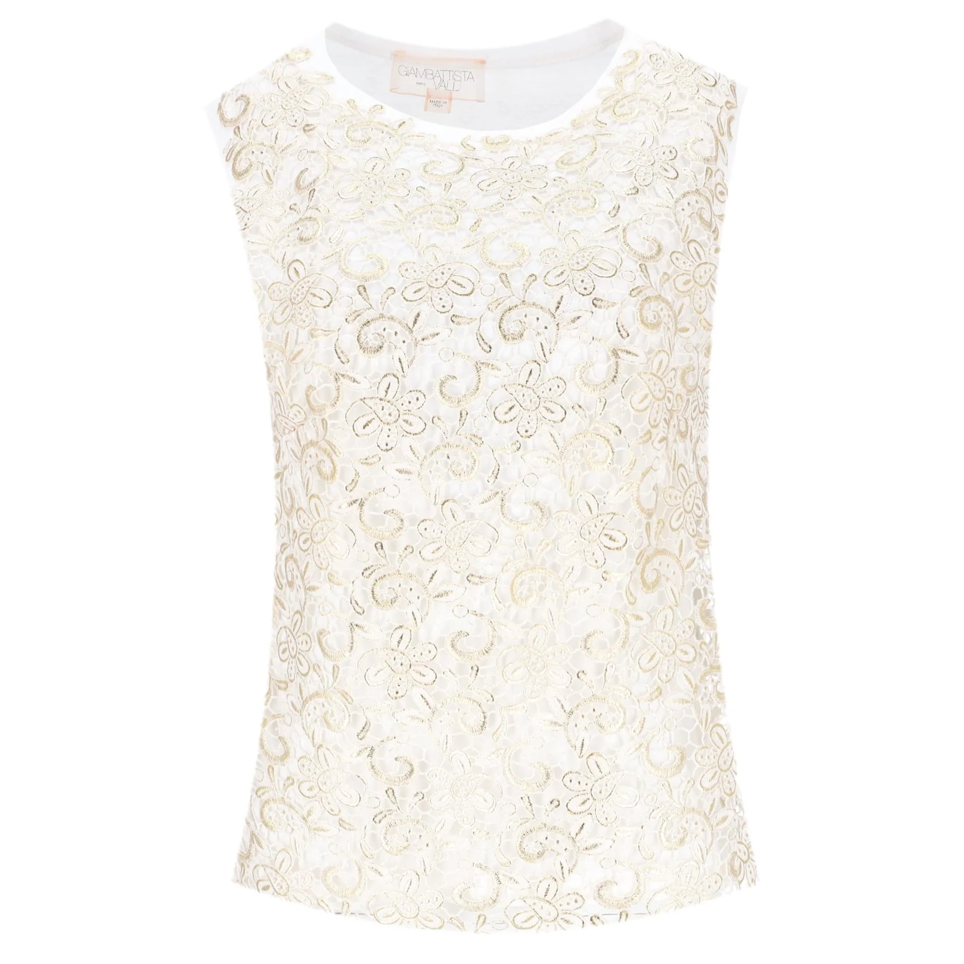 Giambattista Valli Floral Lace-Embellished Cotton Top. Size M