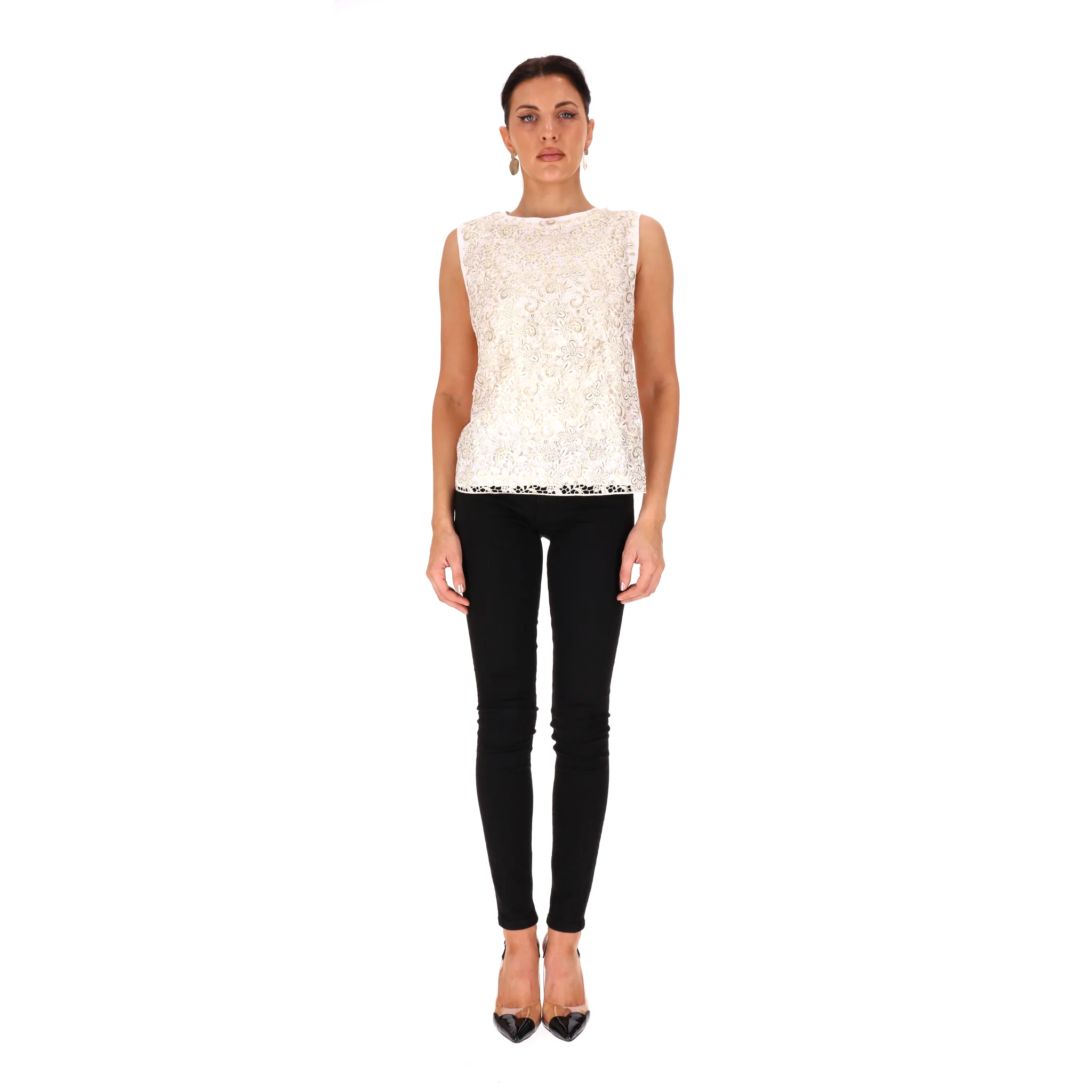 Giambattista Valli Floral Lace-Embellished Cotton Top. Size M - Image 2