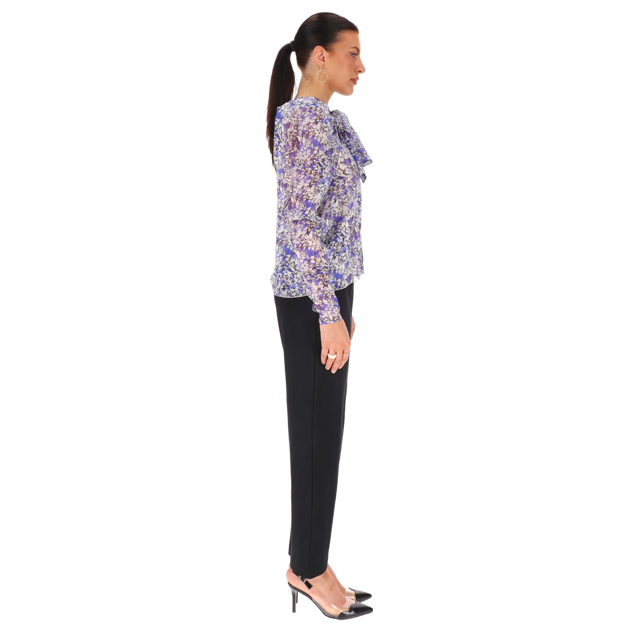 Giambattista Valli Silk Tie-Neck Floral Top. Size 38IT - Image 3