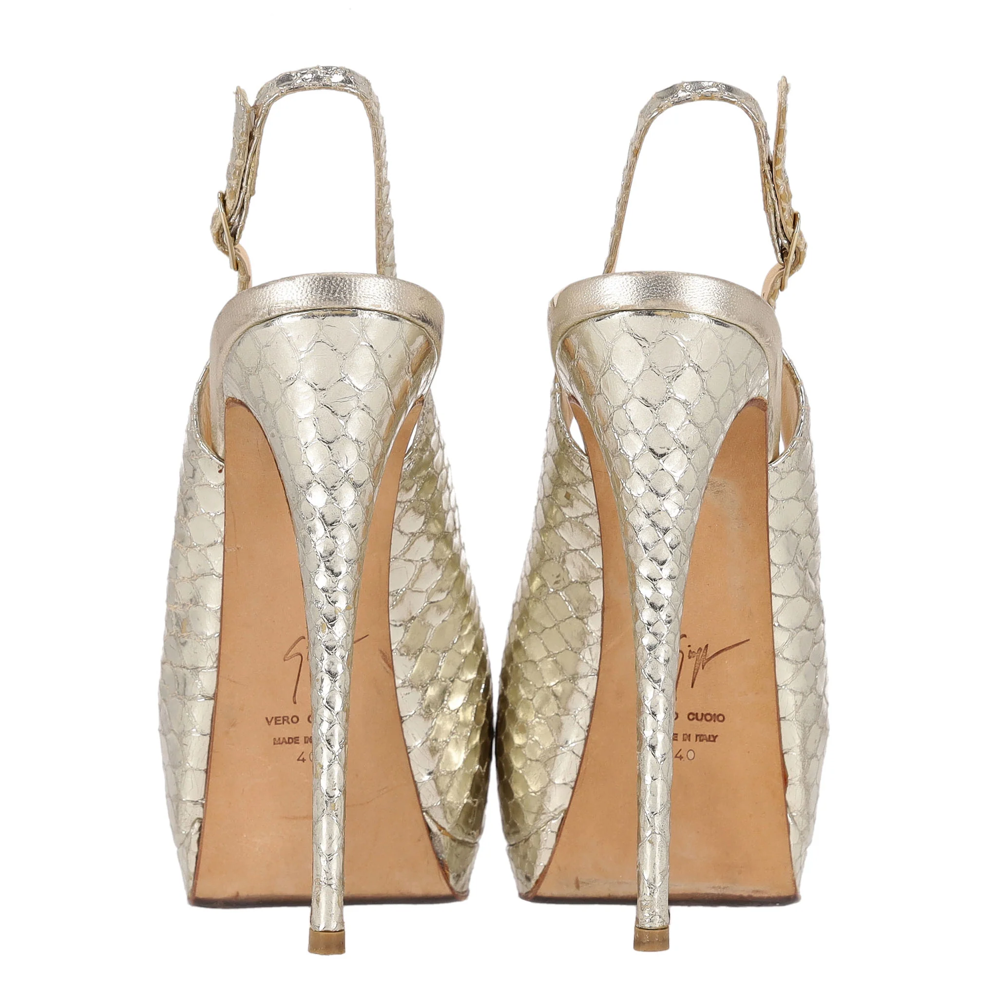 Giuseppe Zanotti Peep-Toe Platform Snakeskin Heels. Size 40 - Image 4