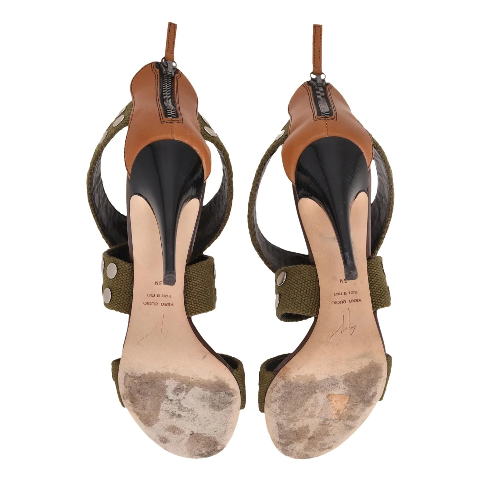 Giuseppe Zanotti Studded Canvas Strappy Sandals. Size 39 - Image 6