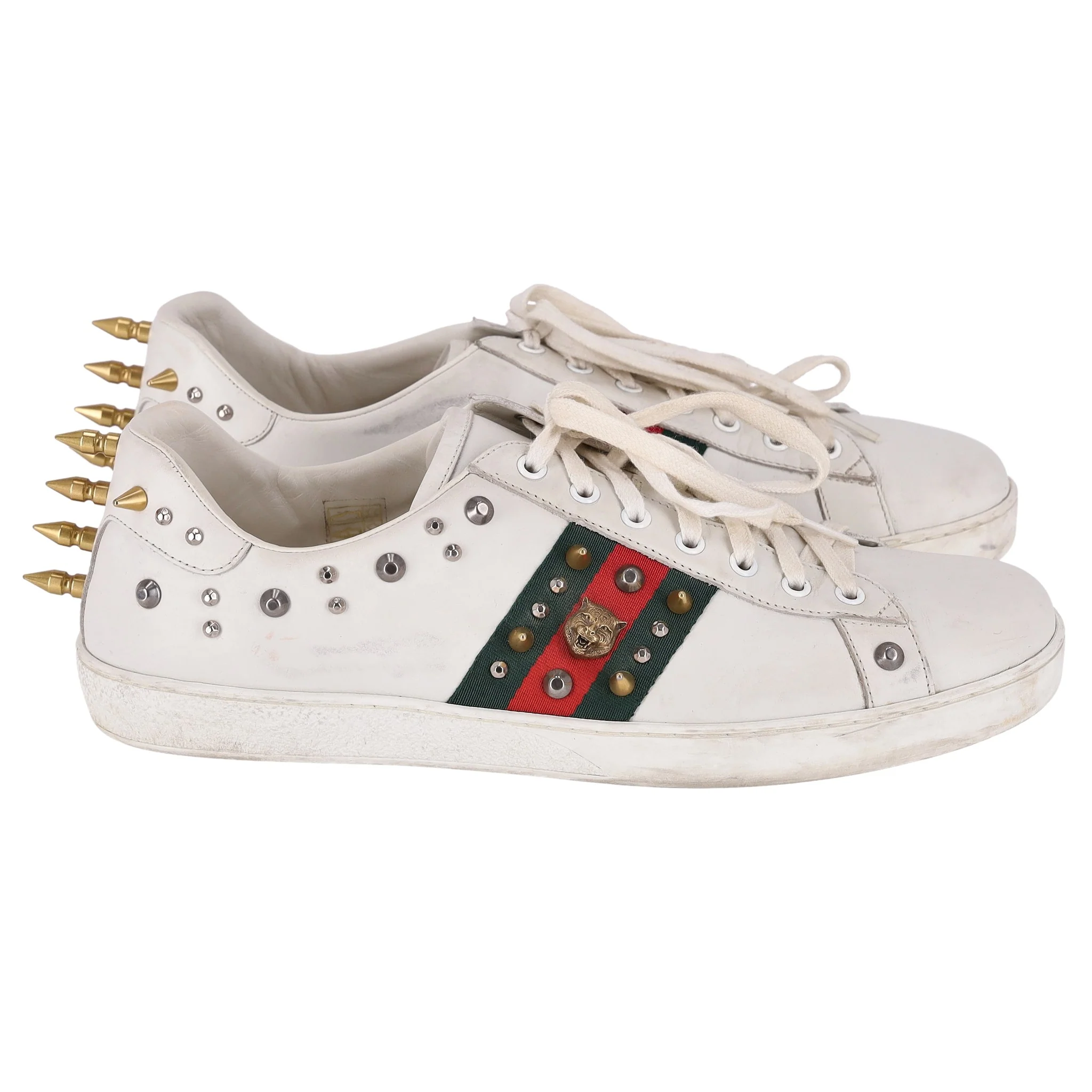 Gucci Ace Punk Web Studded Leather Sneakers. Size 45 - Image 3