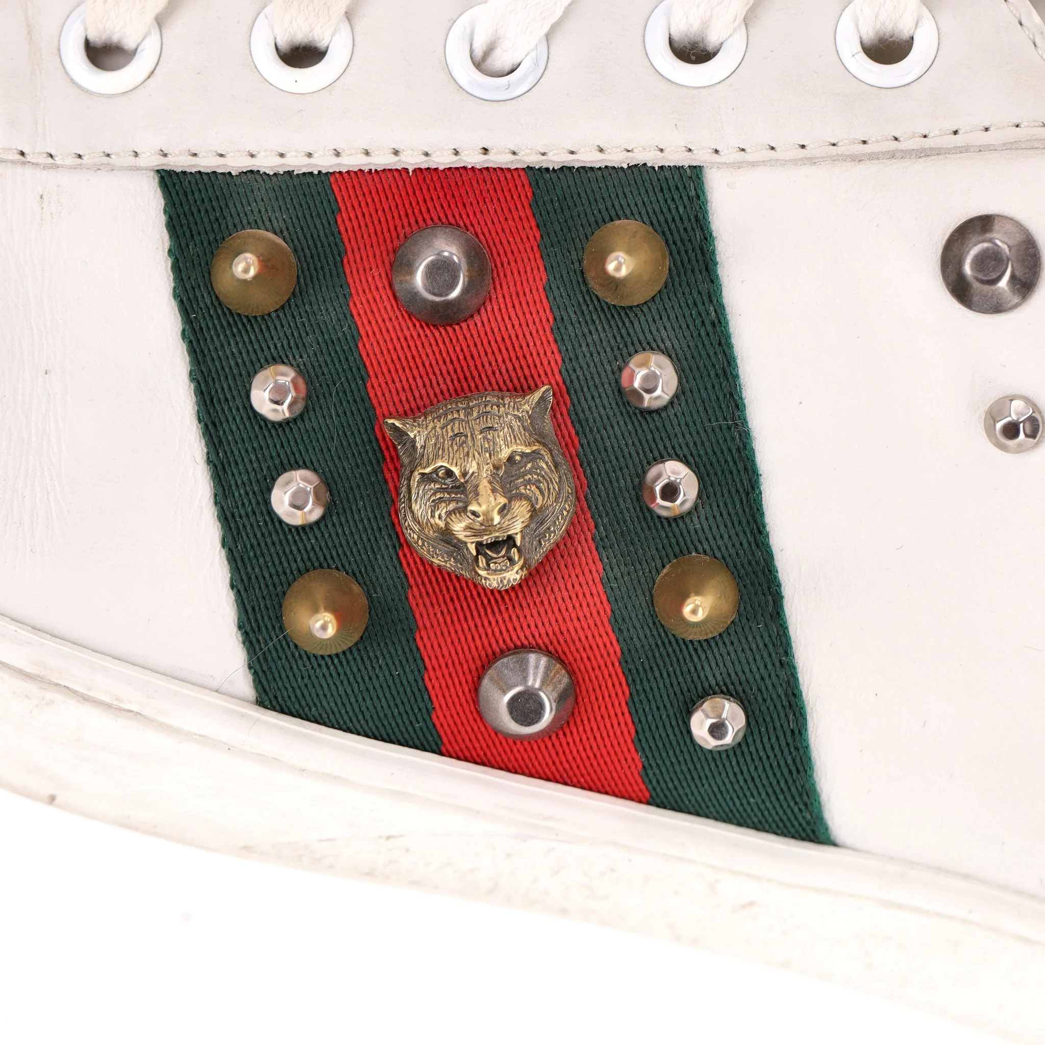Gucci Ace Punk Web Studded Leather Sneakers. Size 45 - Image 6
