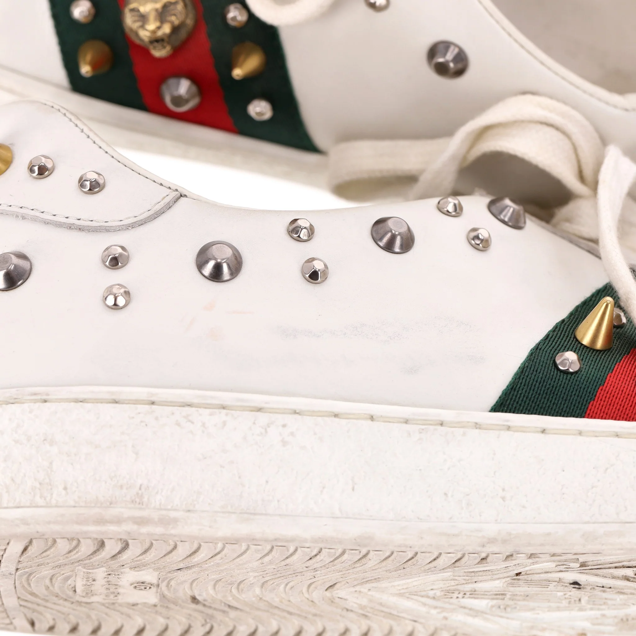 Gucci Ace Punk Web Studded Leather Sneakers. Size 45 - Image 8
