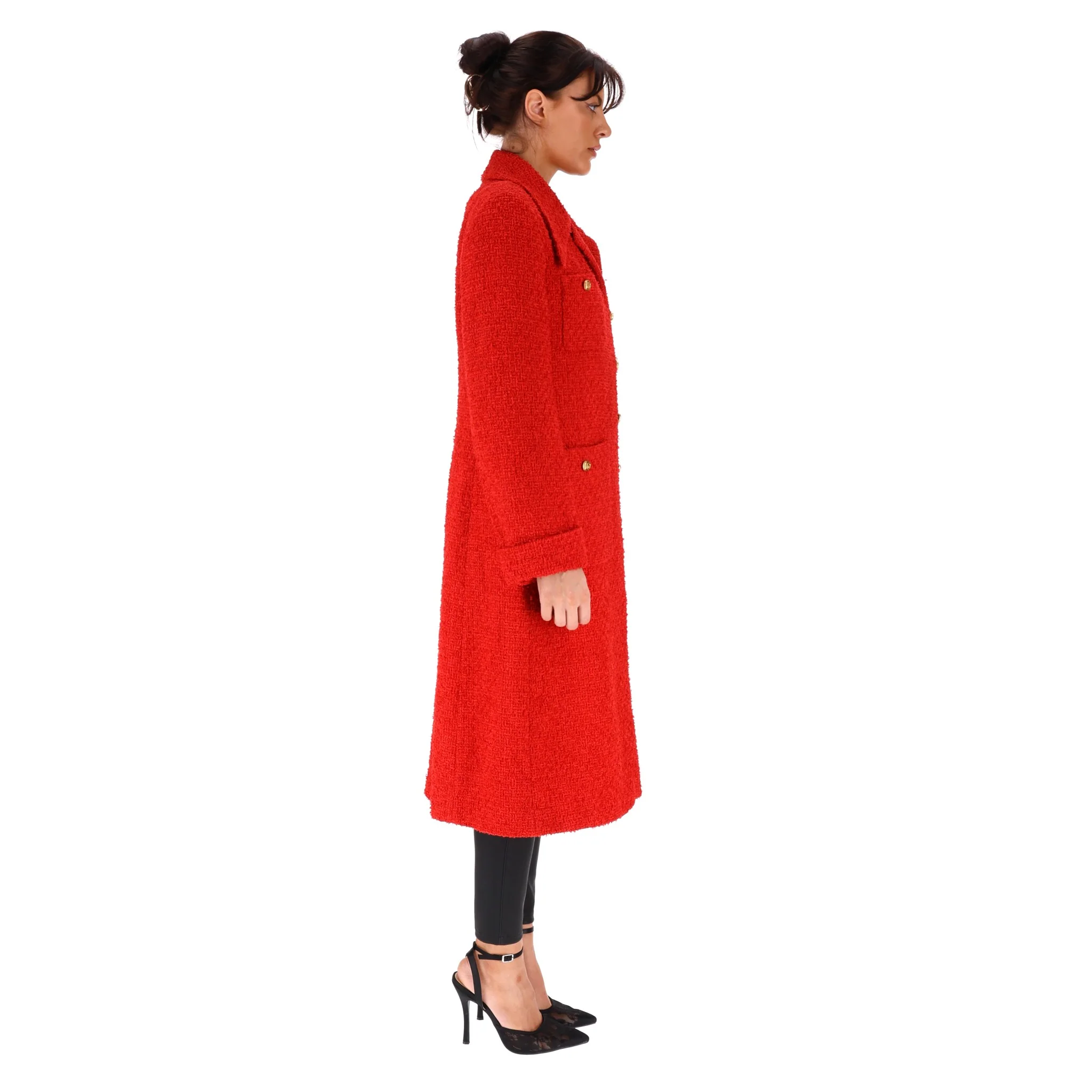 Gucci Boucle Coat With Gold Logo Buttons. Size 44FR - Image 3