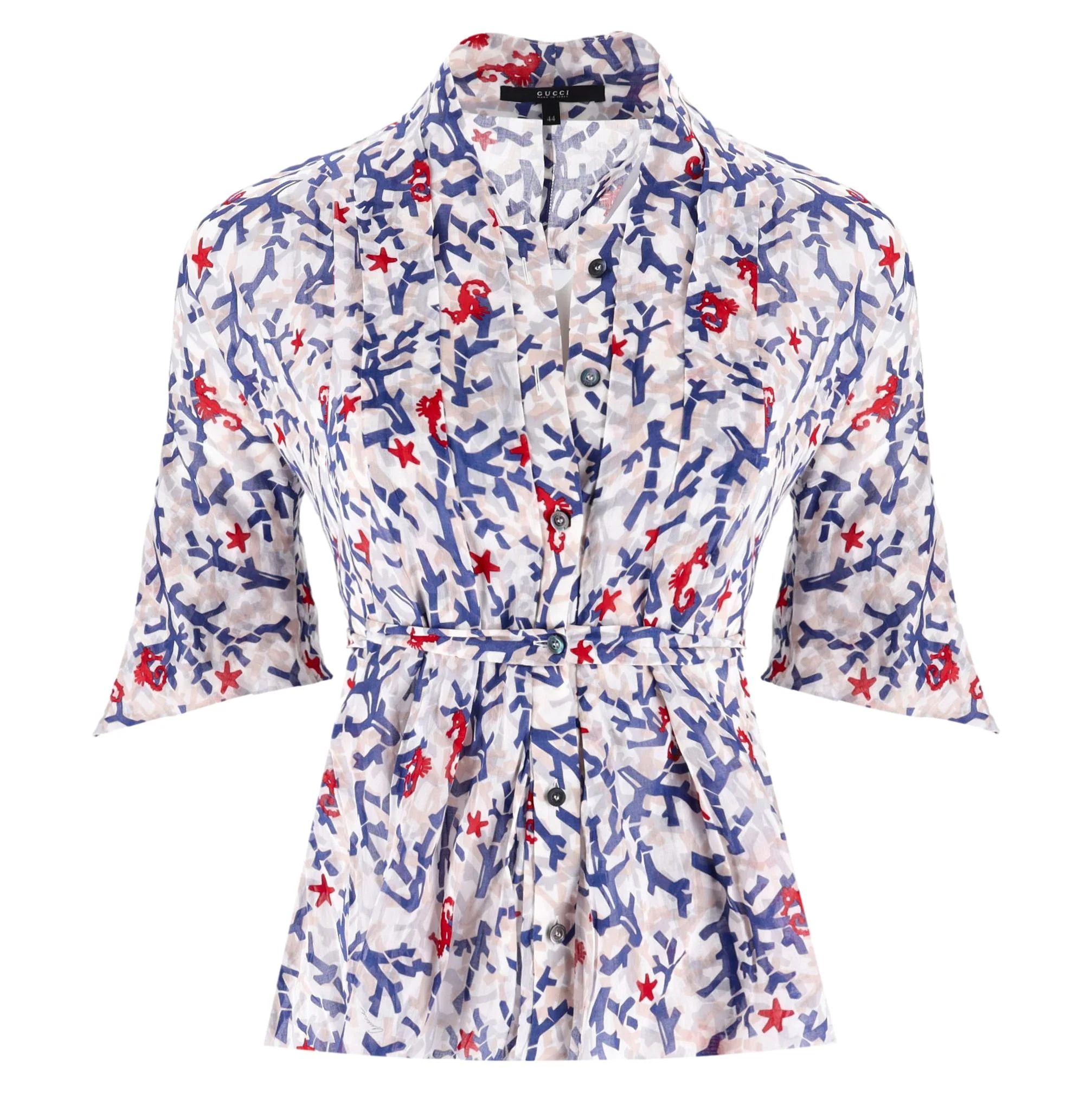 Gucci Coastal-Inspired Print Cotton Top. Size 44IT