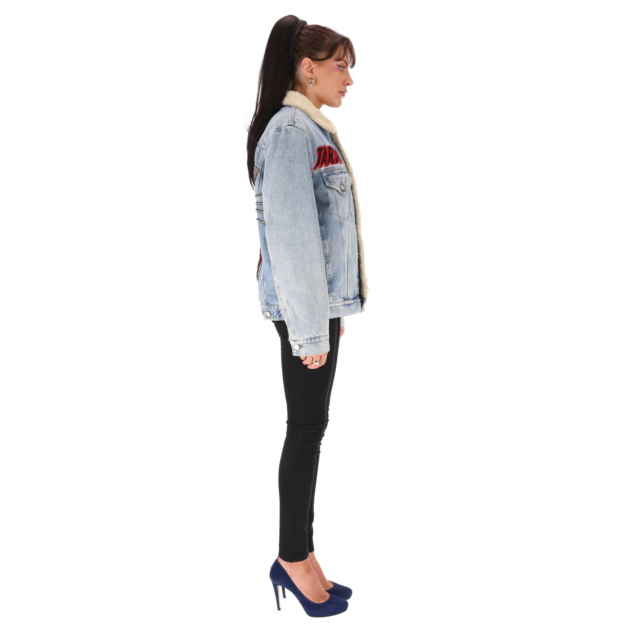 Gucci Embroidered Tiger & Crystal Embellished Shearling/Denim Jacket. Size 46IT - Image 3