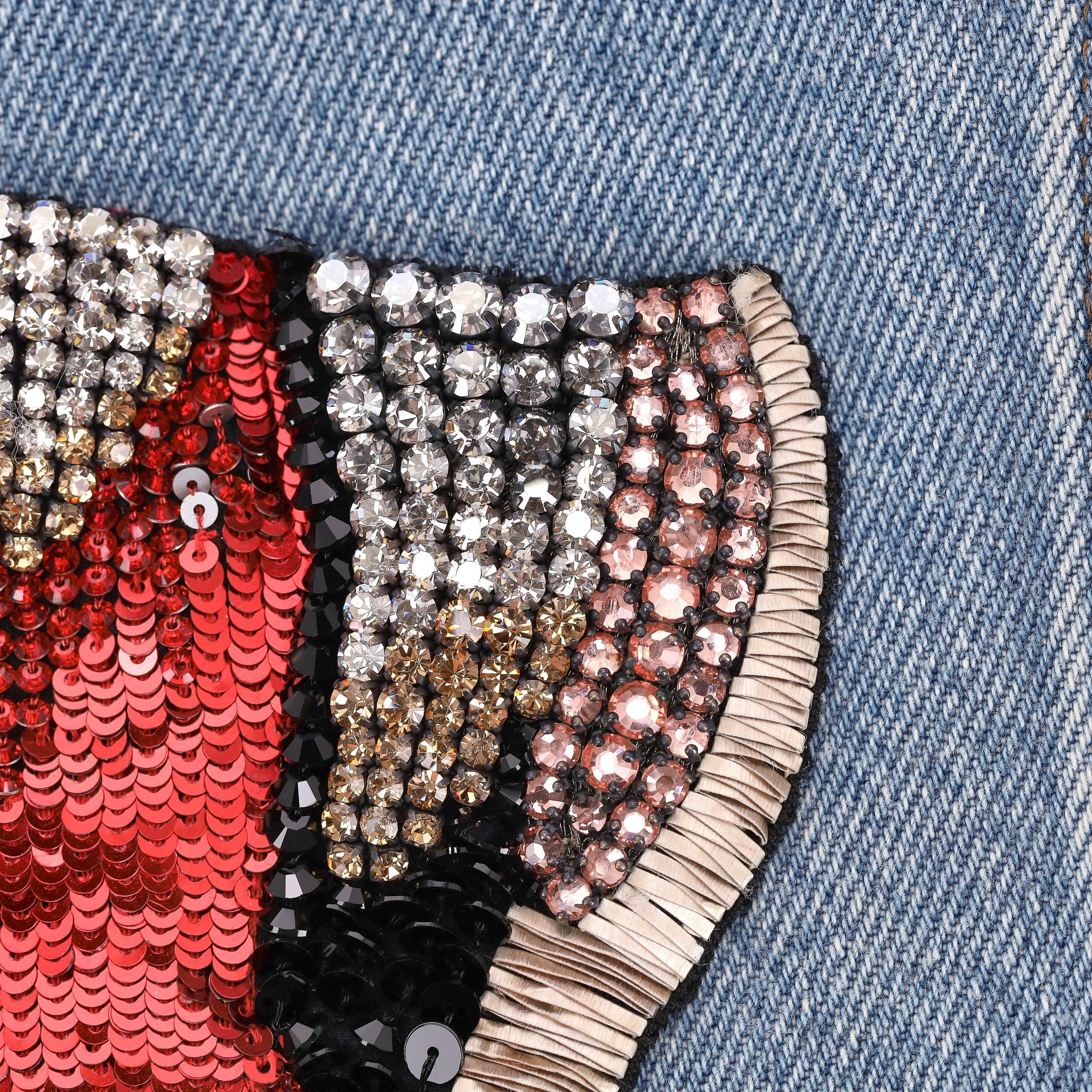 Gucci Embroidered Tiger & Crystal Embellished Shearling/Denim Jacket. Size 46IT - Image 5