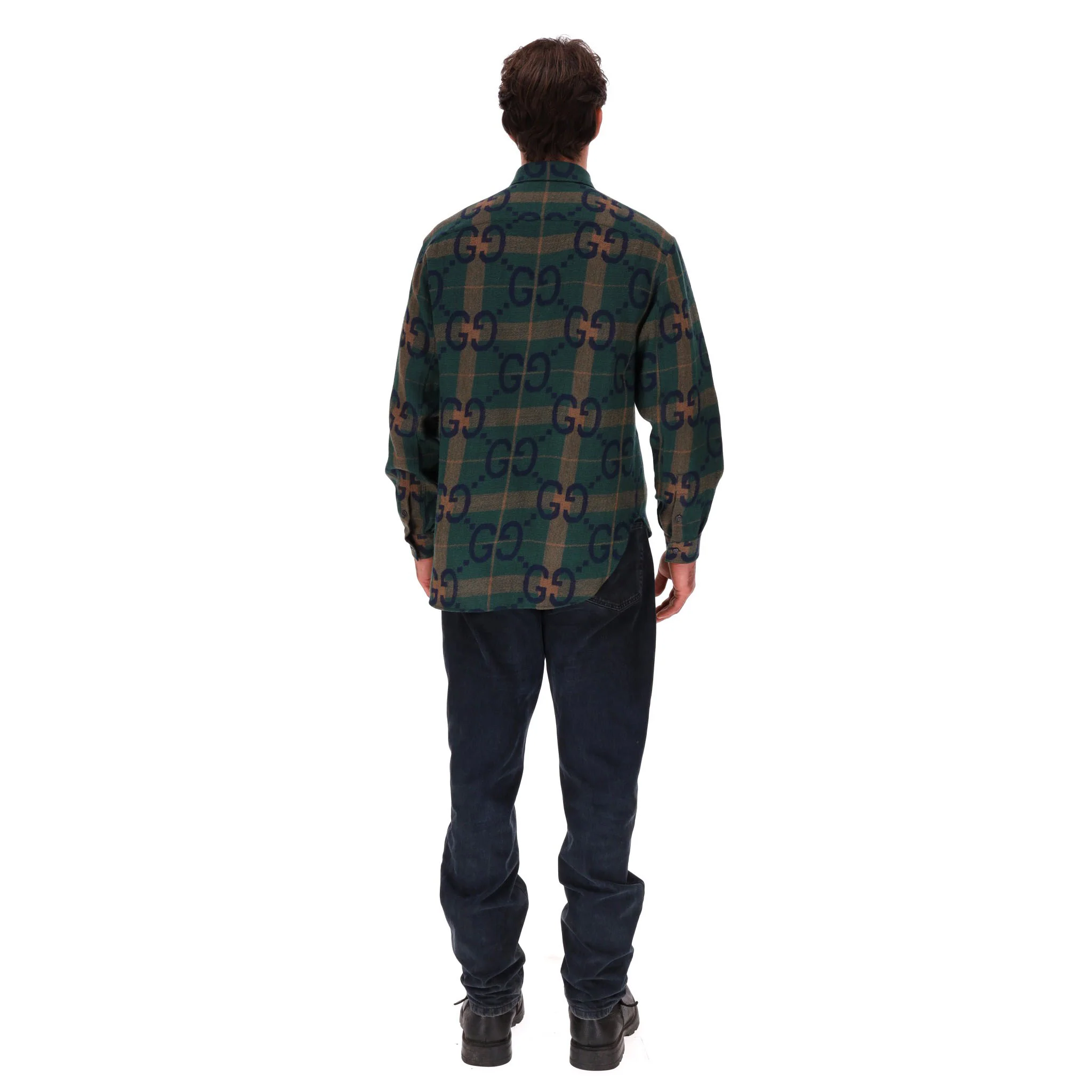 Gucci 'GG' Logo Checked Wool Shirt. Size 46IT - Image 4