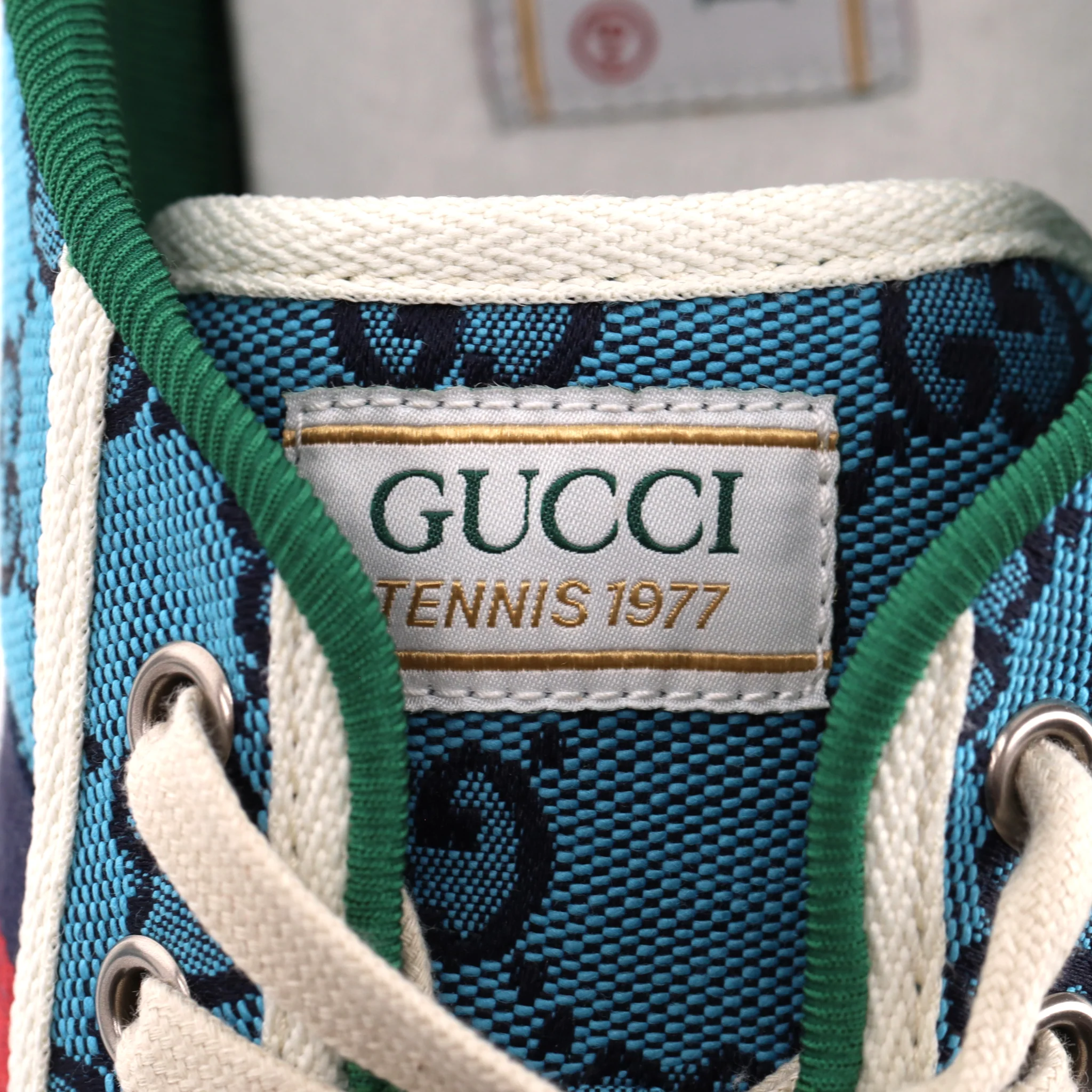 Gucci 'GG' Monogram Web Stripe 1977 Tennis Canvas Sneakers. Size 43.5 - Image 6