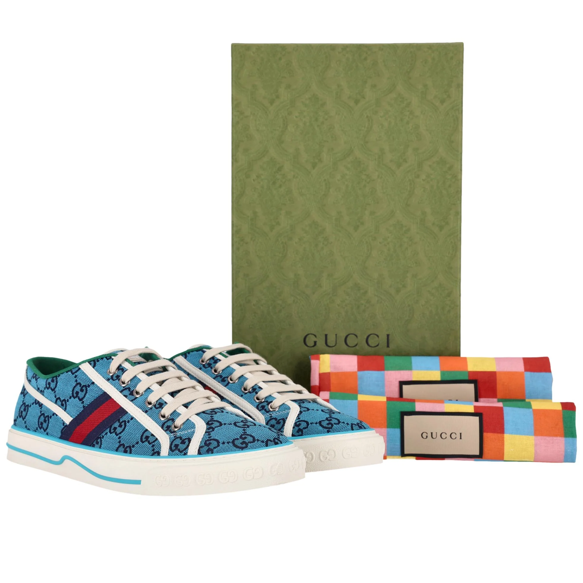 Gucci 'GG' Monogram Web Stripe 1977 Tennis Canvas Sneakers. Size 43.5 - Image 7