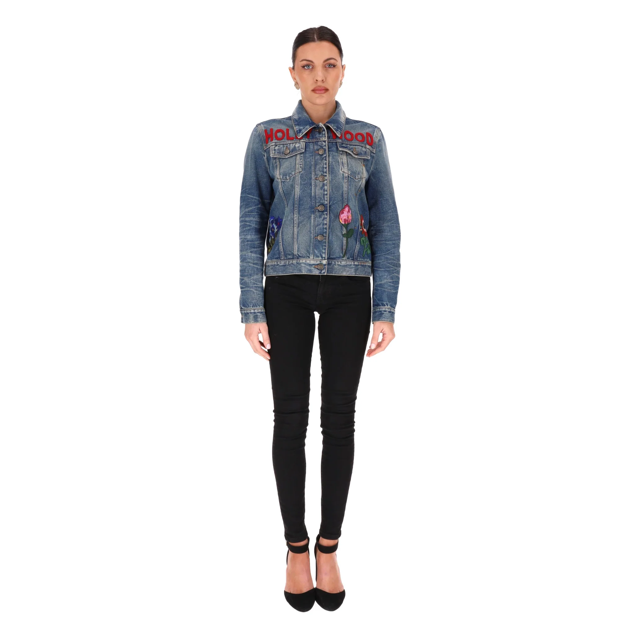 Gucci 'Hollywood' Bunny Embroidered Denim Jacket. Size 44T - Image 2
