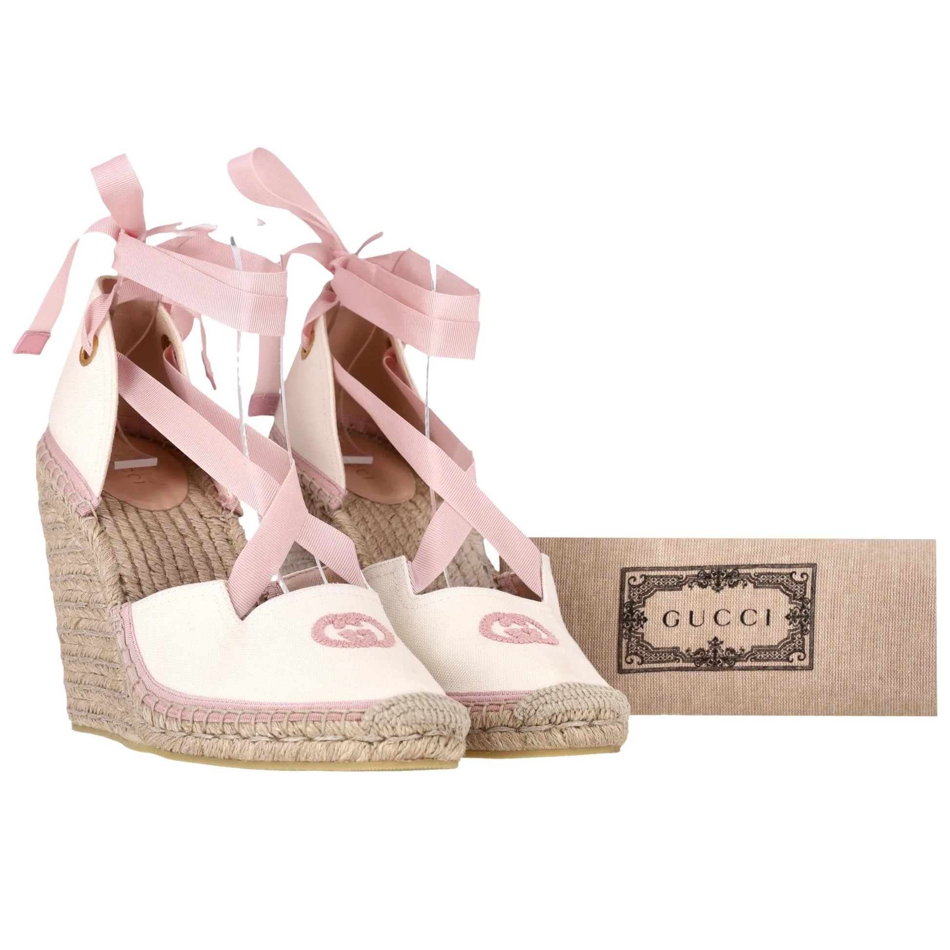 Gucci Judit 'GG' Espadrille Wedge Sandals With Grosgrain Ribbon Ankle Ties. Size 40.5 - Image 2