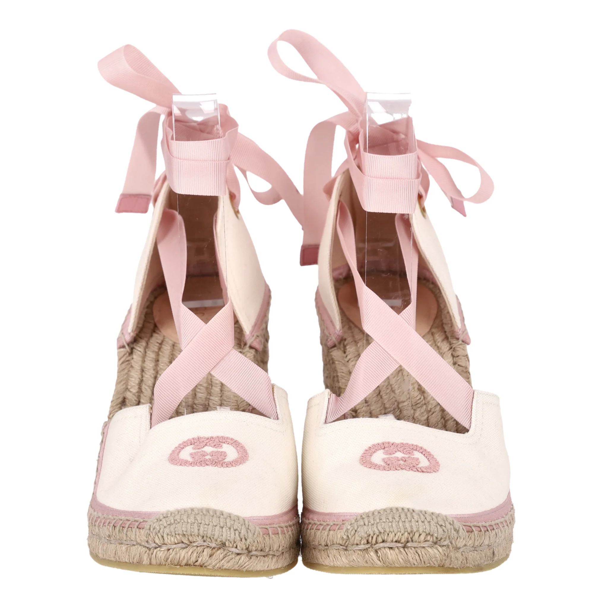Gucci Judit 'GG' Espadrille Wedge Sandals With Grosgrain Ribbon Ankle Ties. Size 40.5 - Image 3