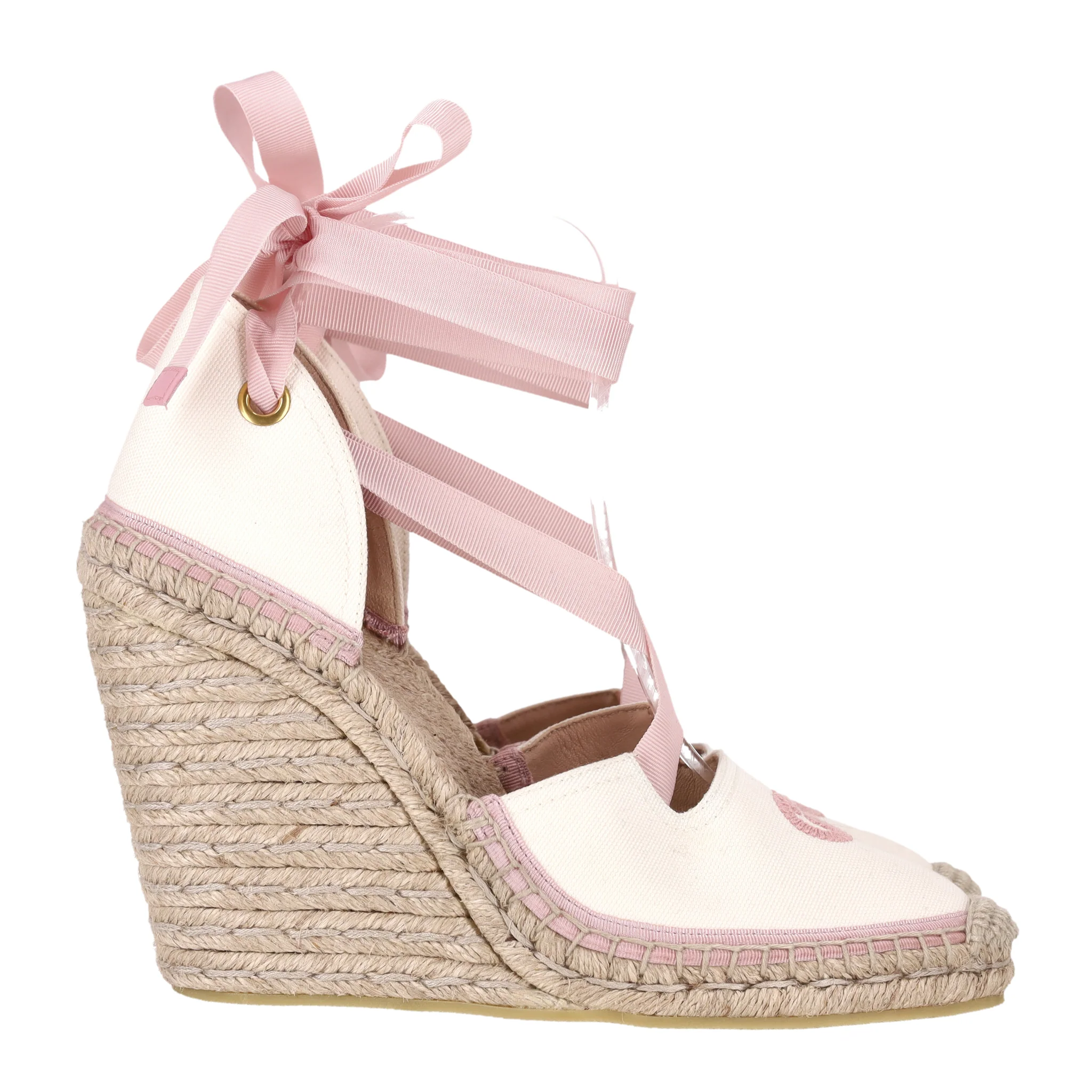 Gucci Judit 'GG' Espadrille Wedge Sandals With Grosgrain Ribbon Ankle Ties. Size 40.5 - Image 4