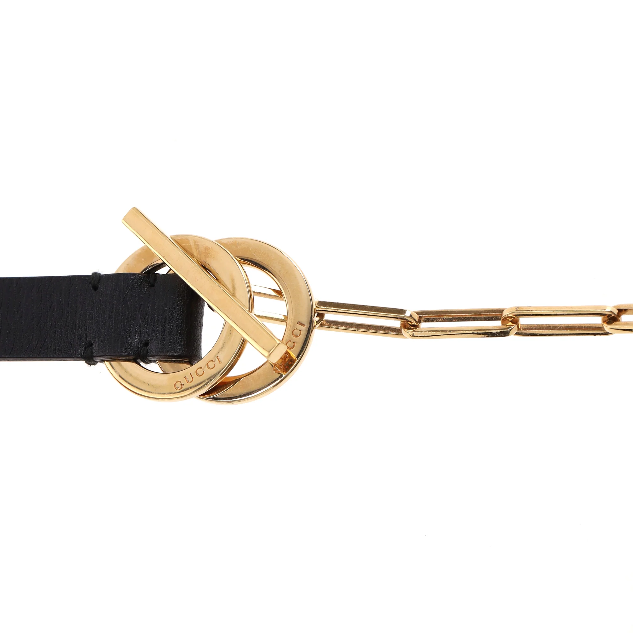 Gucci Leather & Chain T-Bar Ring Belt - Image 5