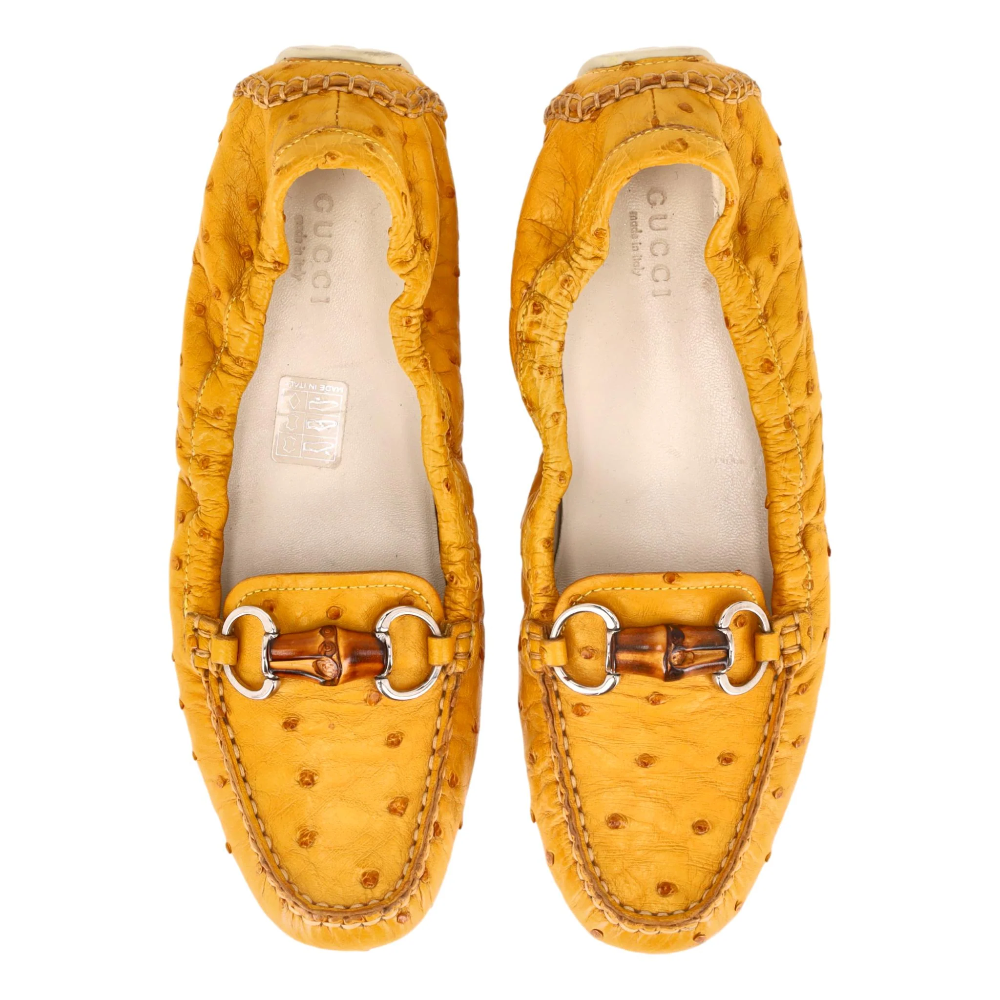 Gucci Ostrich Skin Driving Loafers With A Horsebit Bamboo Buckle. Size 37