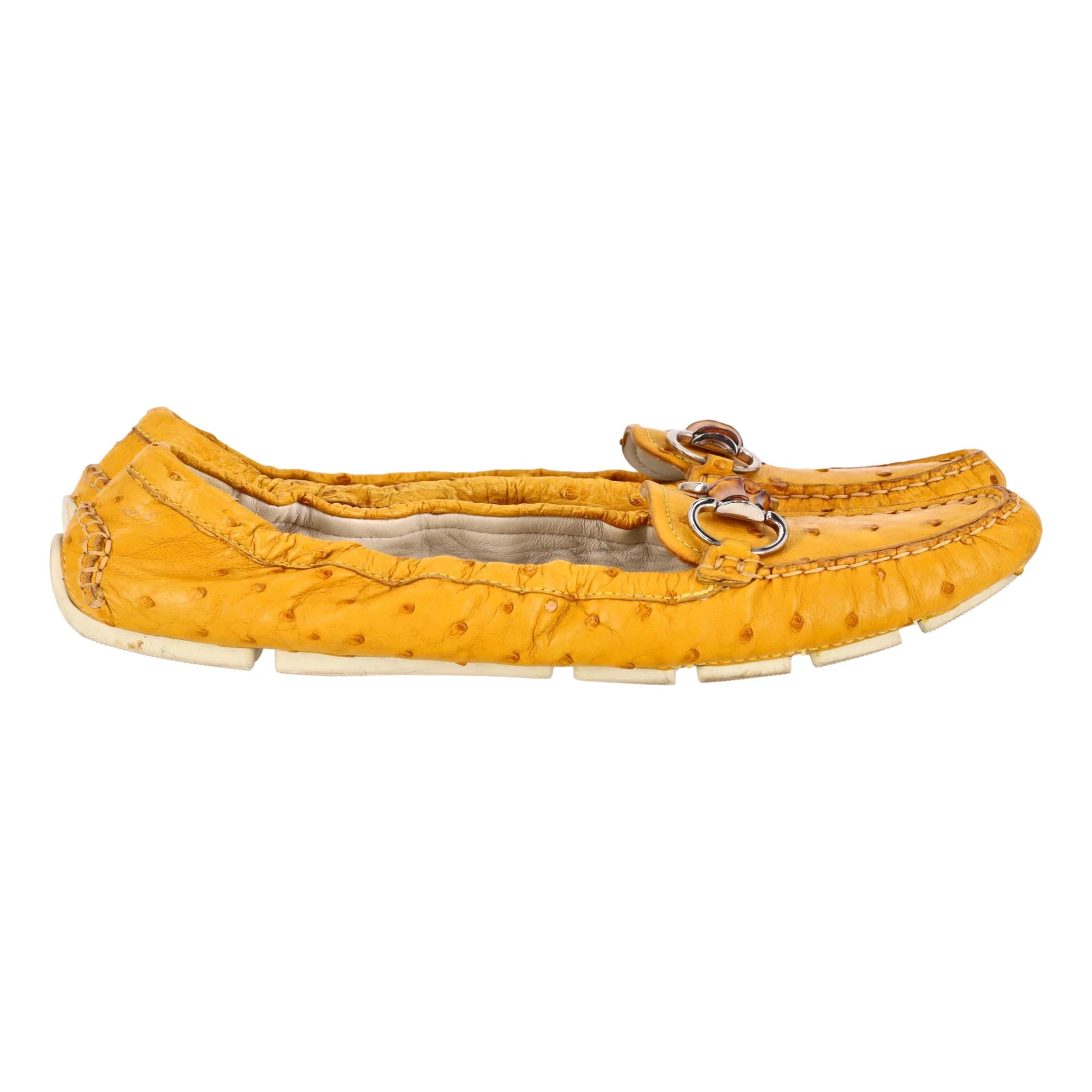 Gucci Ostrich Skin Driving Loafers With A Horsebit Bamboo Buckle. Size 37 - Image 4