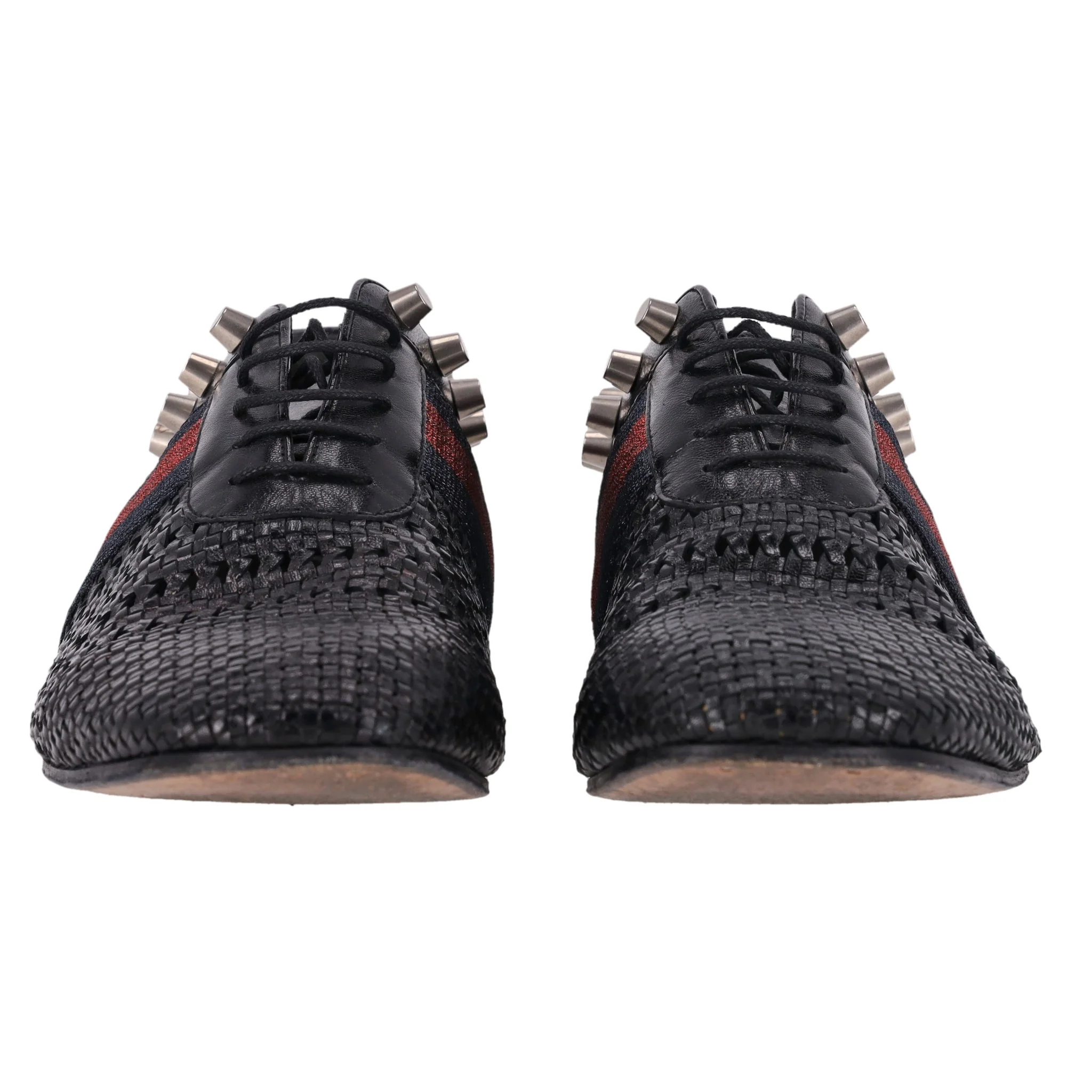 Gucci Spike Detailed Woven Leather Web Stripe Derby Shoes. Size 8.5 - Image 2